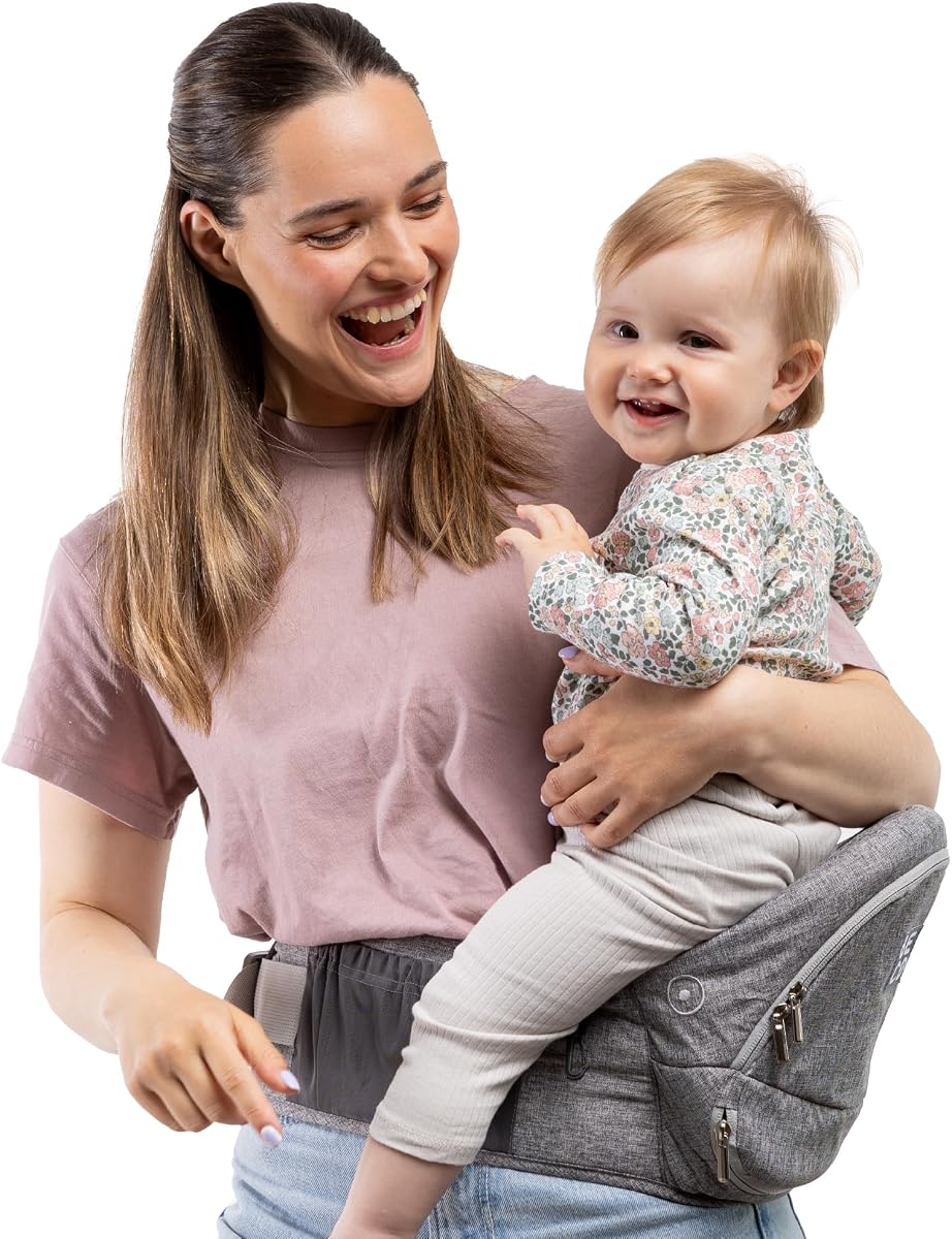 Beco Foldable Hip Seat Baby Carrier, Newborn to Toddler, 4-in-1, Gray | Folds flat to stash in a diaper bag, Supportive Seat eases arm and back strain, adapts easily for ages 0-36 months.