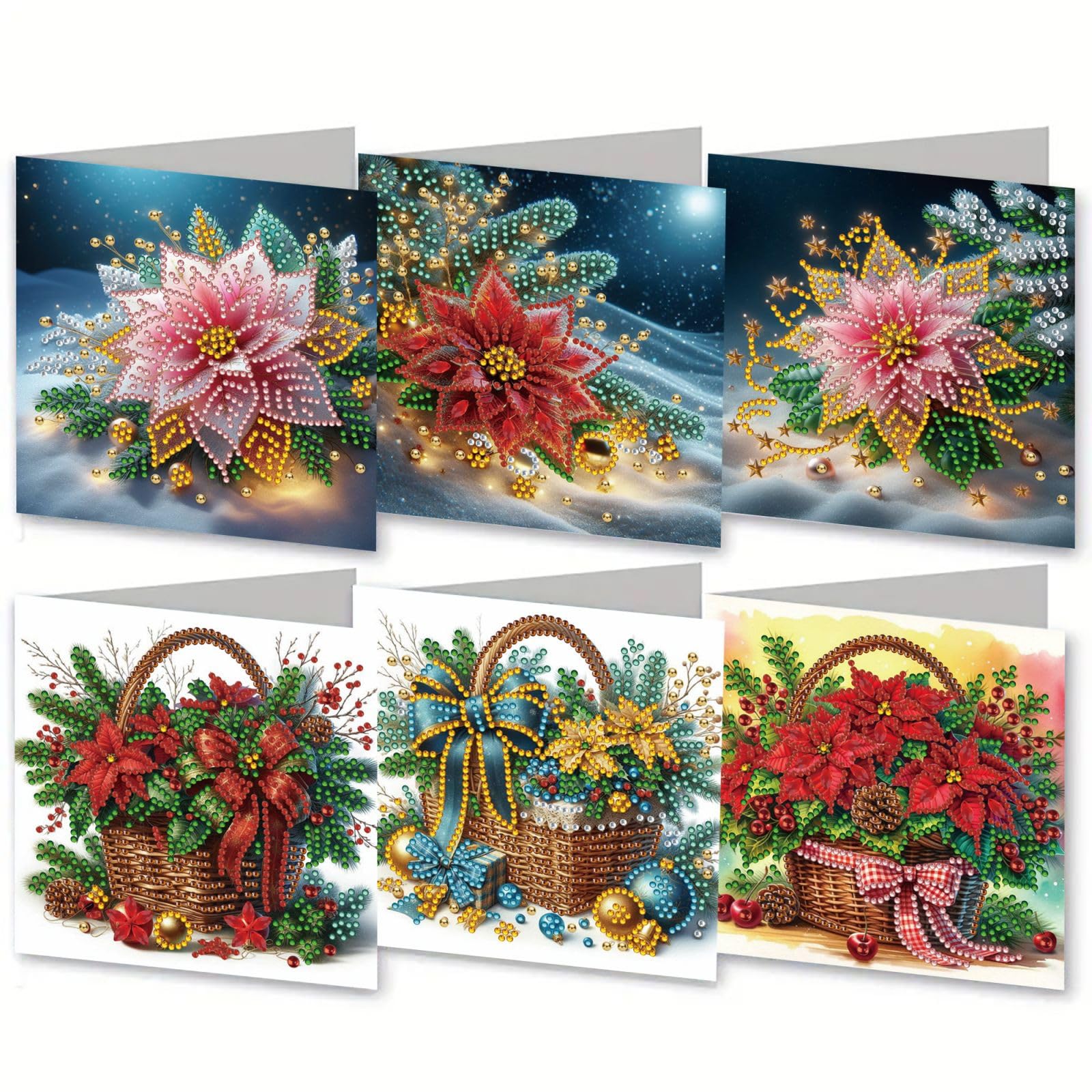 BAYUNOE 6Pcs Christmas Greeting Card DIY Diamond Art Painting Greeting Cards Special Shaped Diamond Blessing Folding Card Kit Arts Crafts for Birthday