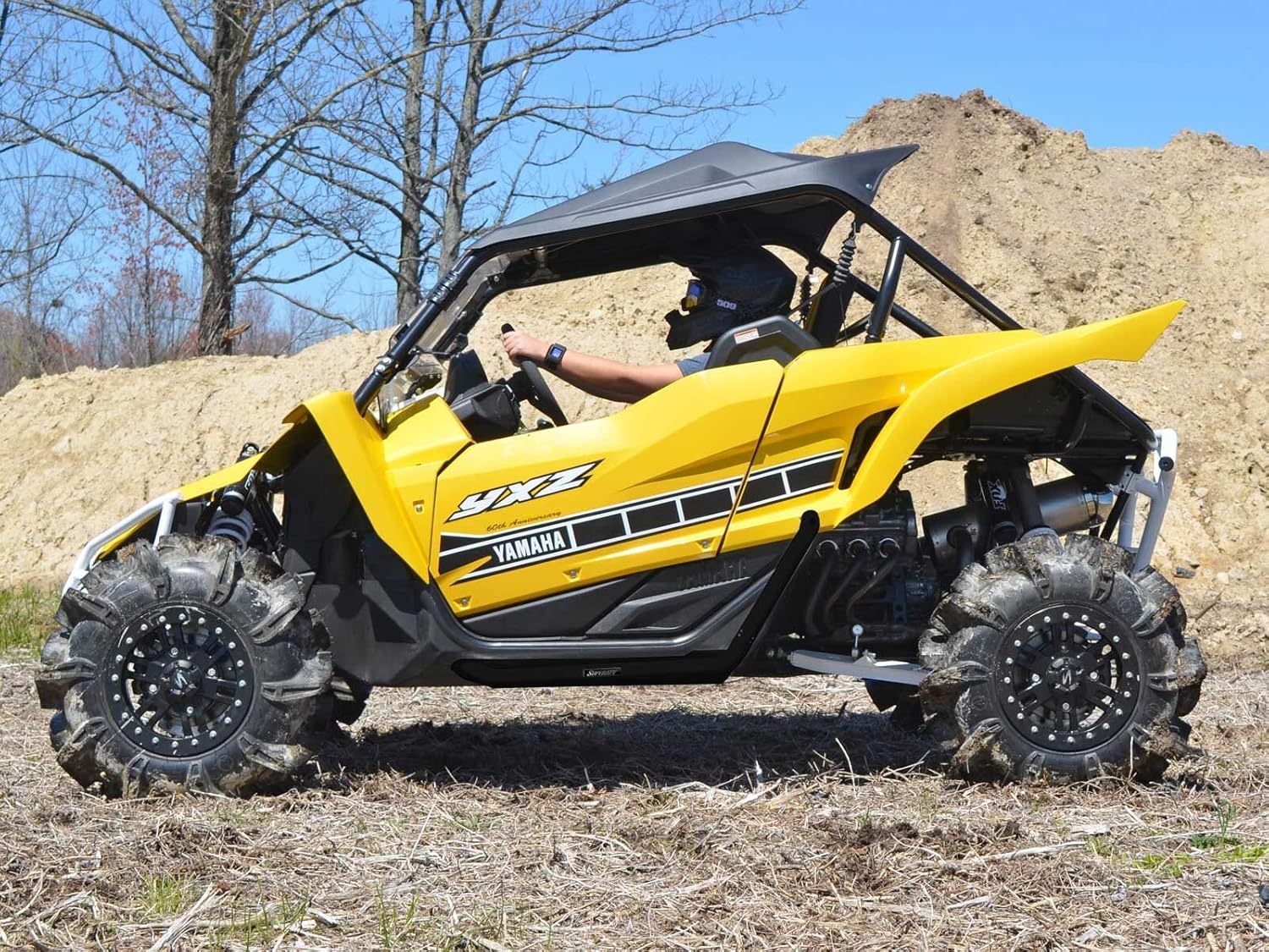 SuperATV Rock Sliders Nerf Bars Tree Kickers for 2016+ Yamaha YXZ/SE/SS | Black | Constructed of 1.75" Heavy-Duty Tubing | Powder Coat Finish | Bolt-on mounting