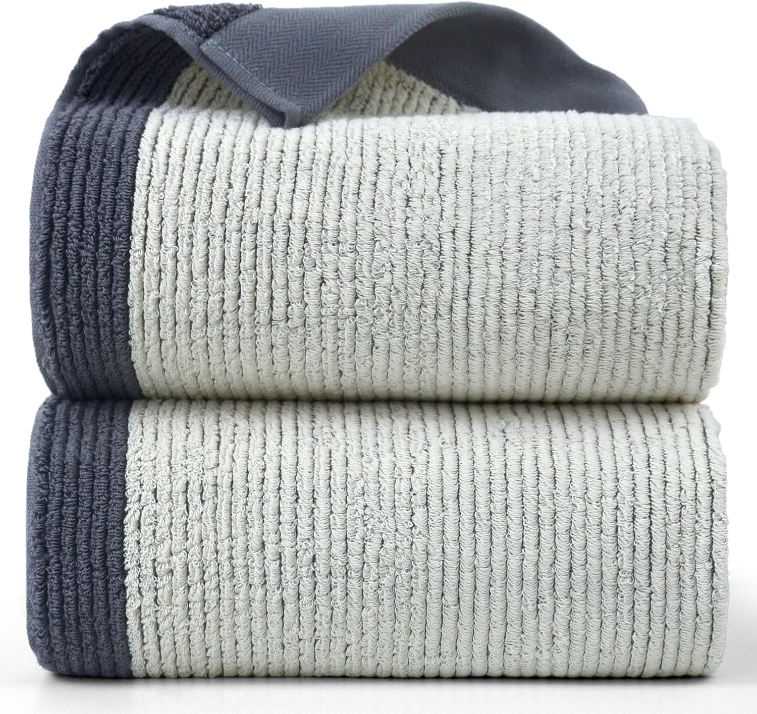 Cleanbear Bath Towels Set of 2, Silver-Gray, 520 GSM Luxury Shower Towels for Bathroom, Highly Absorbent 100% Cotton Terry Loops, 54 x 28 Inches with Individual Textured Lines
