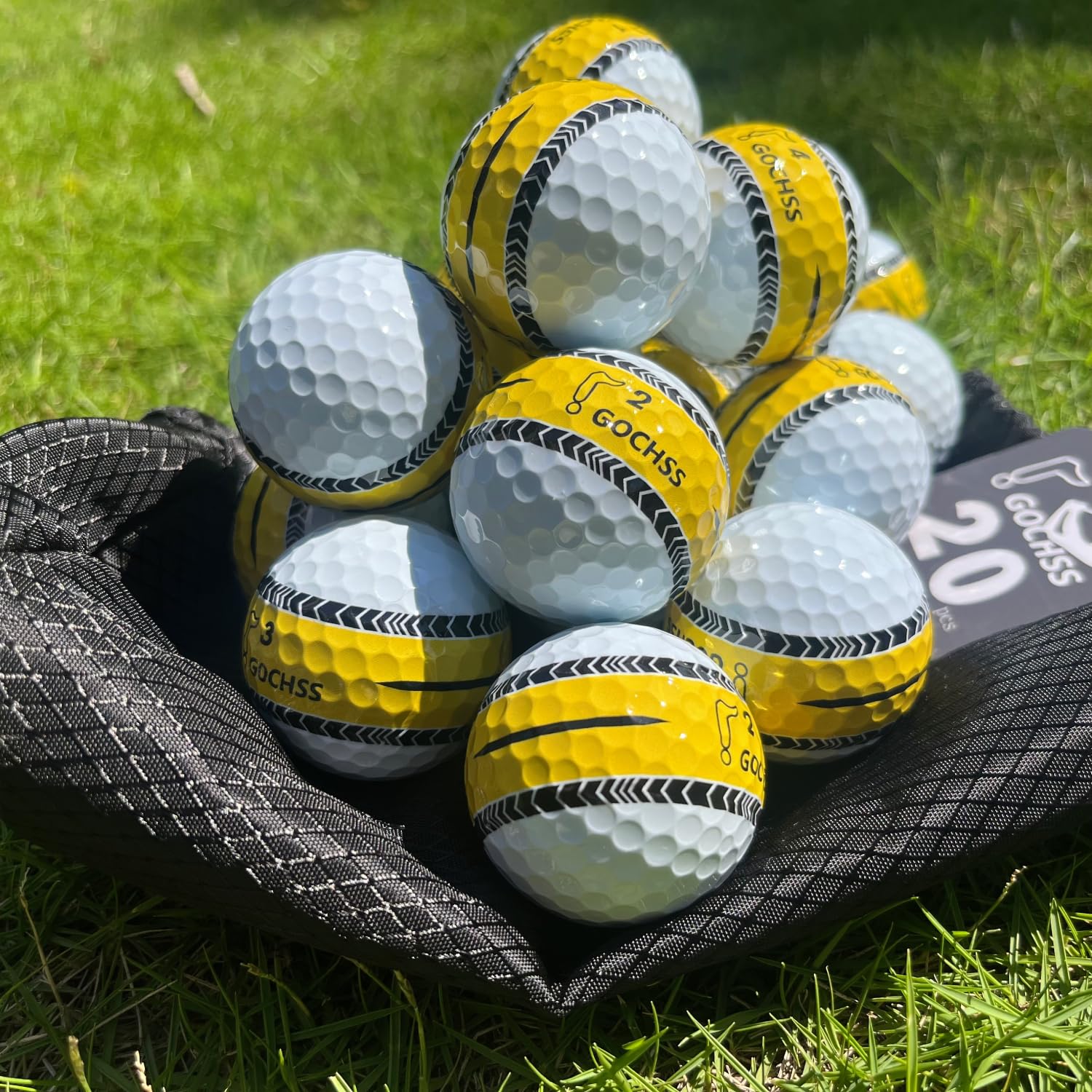 Surlyn Lot de 20 balles de golf à 2 couches avec ligne d'arrivée 332 dimples Faible spin Largeur de plus de 27 m Balles de golf durables pour amateurs, juniors et femmes