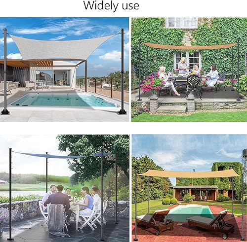 Miniatura 5 de BRILLIHOOD Versión actualizada de 9 pies, soporte de poste de metal con 5 anillos fijos para vela de sombra, poste de vela resistente para toldo,