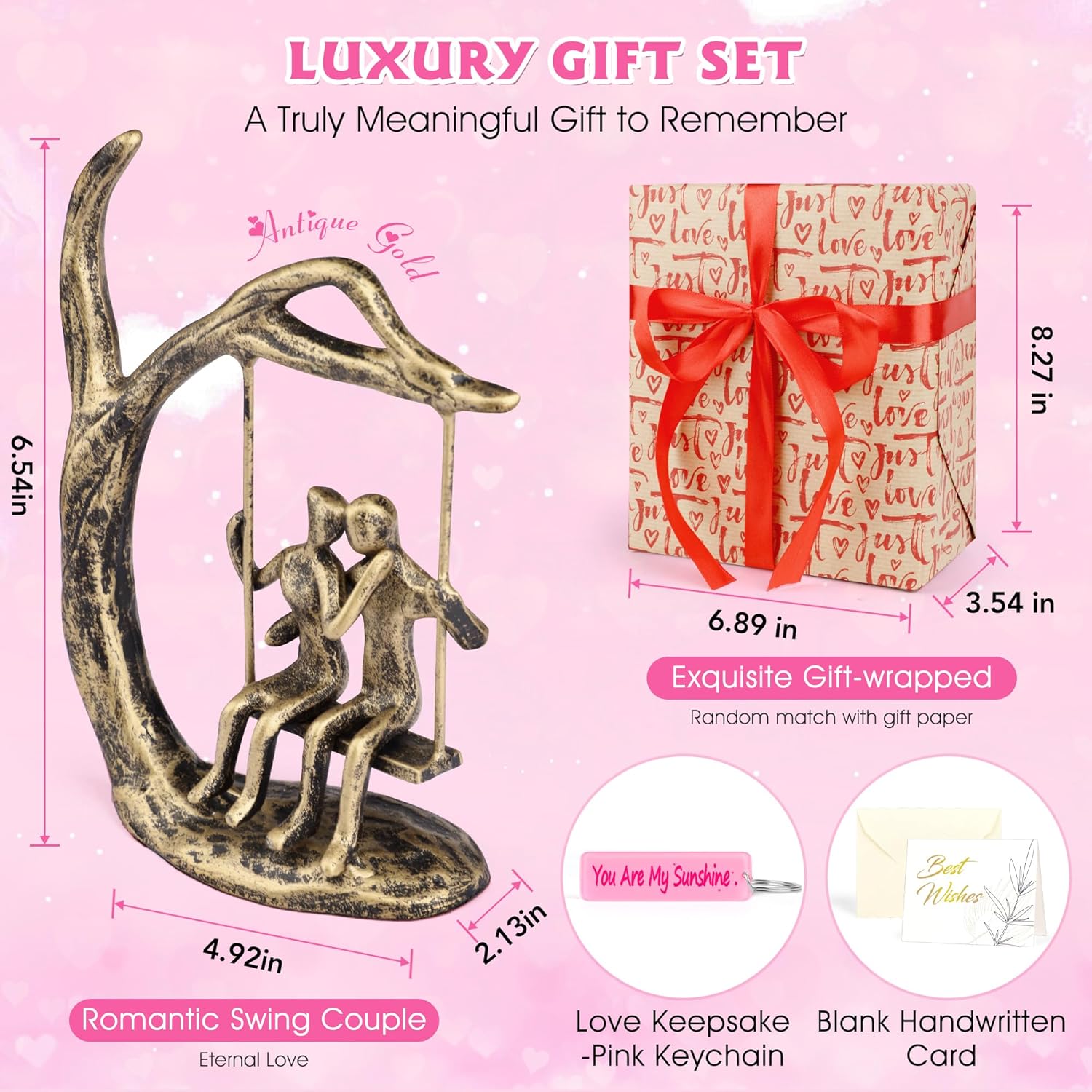 Anniversary Wedding Gifts for Couple/Her - Romantic Couple Statue in Love, Antique Gold Metal Figurine Sweet Loving Together Iron Sculpture Decor, Valentines Gifts for Her Wife Husband - Image 3