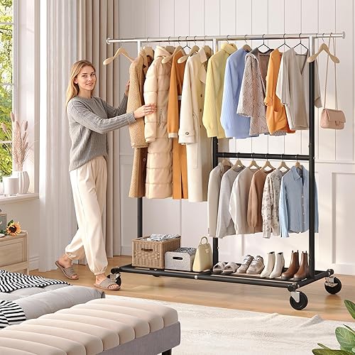 Miniatura 2 de Raybee Perchero para Ropa Resistente 200+LBS, Percheros para Colgar Ropa, Perchero de Metal con Ruedas, Perchero Comercial para Prendas Rodante