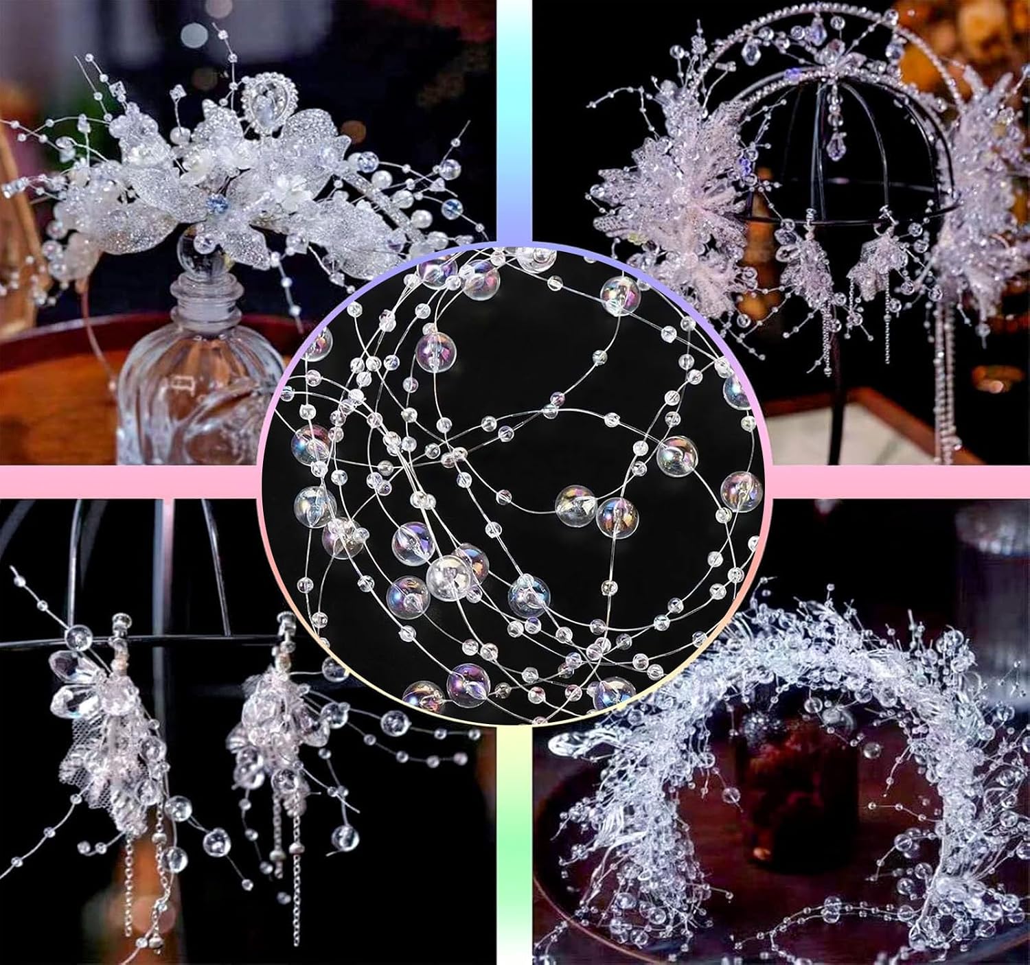 99feet Artificial Pearl Beads Garland for Christmas Tree Plastic Beaded String Strands Chain Ornament for Wedding Halloween Party Decoration Bridal Bouquet Craft Flower DIY Supplies (Clear)
