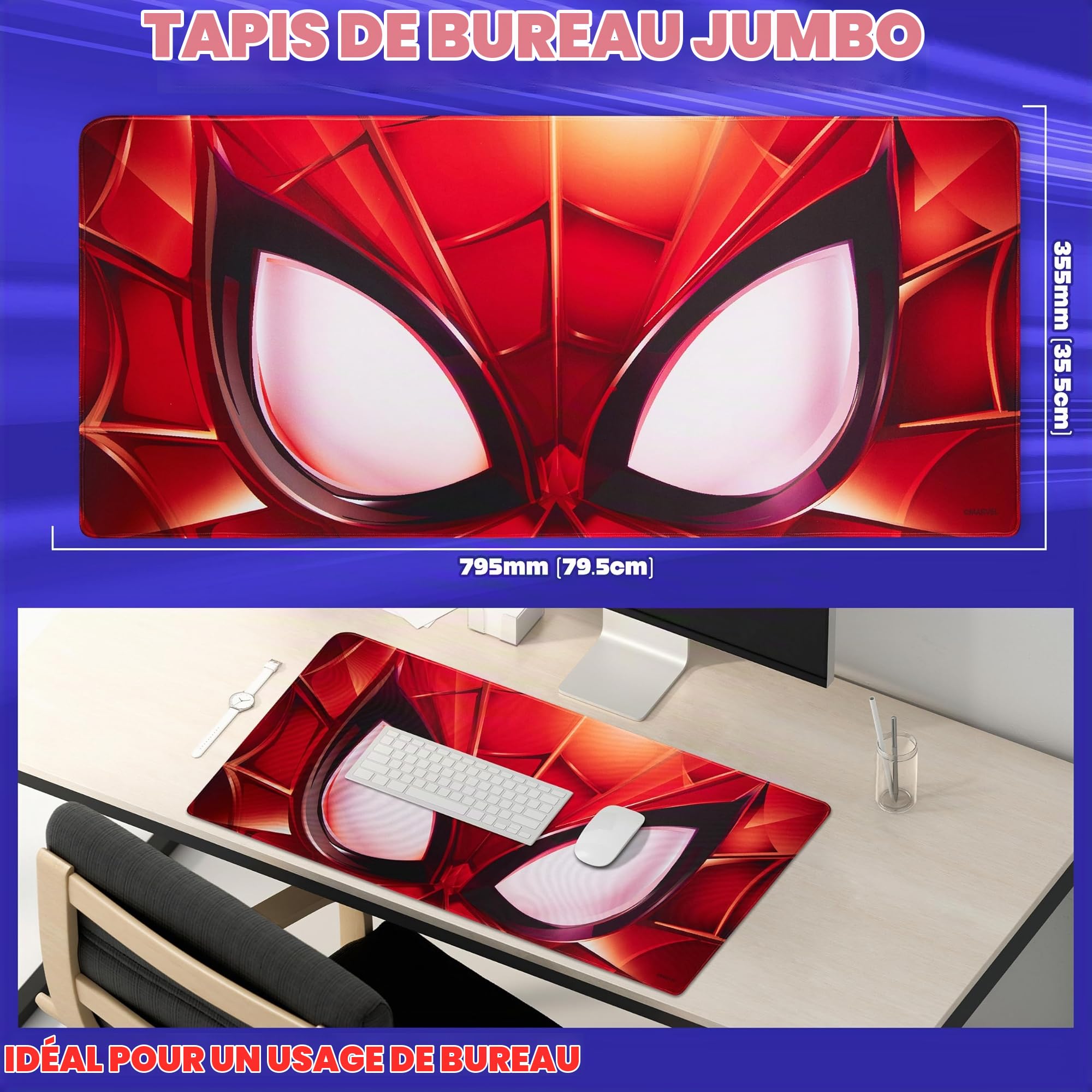 Marvel Tapis de Souris XL Dessous de Bureau Sous Main Mouse Pad 80x36 cm Accessoire de Bureau Avengers Spiderman Groot (Rouge Spiderman)