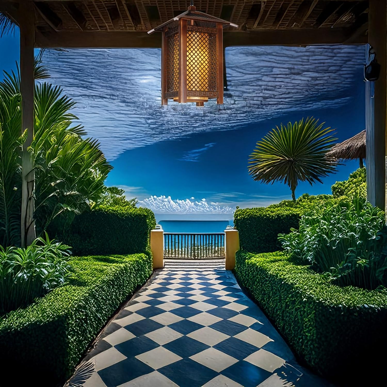 Outdoor Modern Minimalist Pendant Light, Waterproof Anti-Corrosion Hanging Square Lamp, Wooden Fixture with Gauze Shade, for Courtyard, Porch, Garden, Pathway, Commercial, Corridor(Medium)