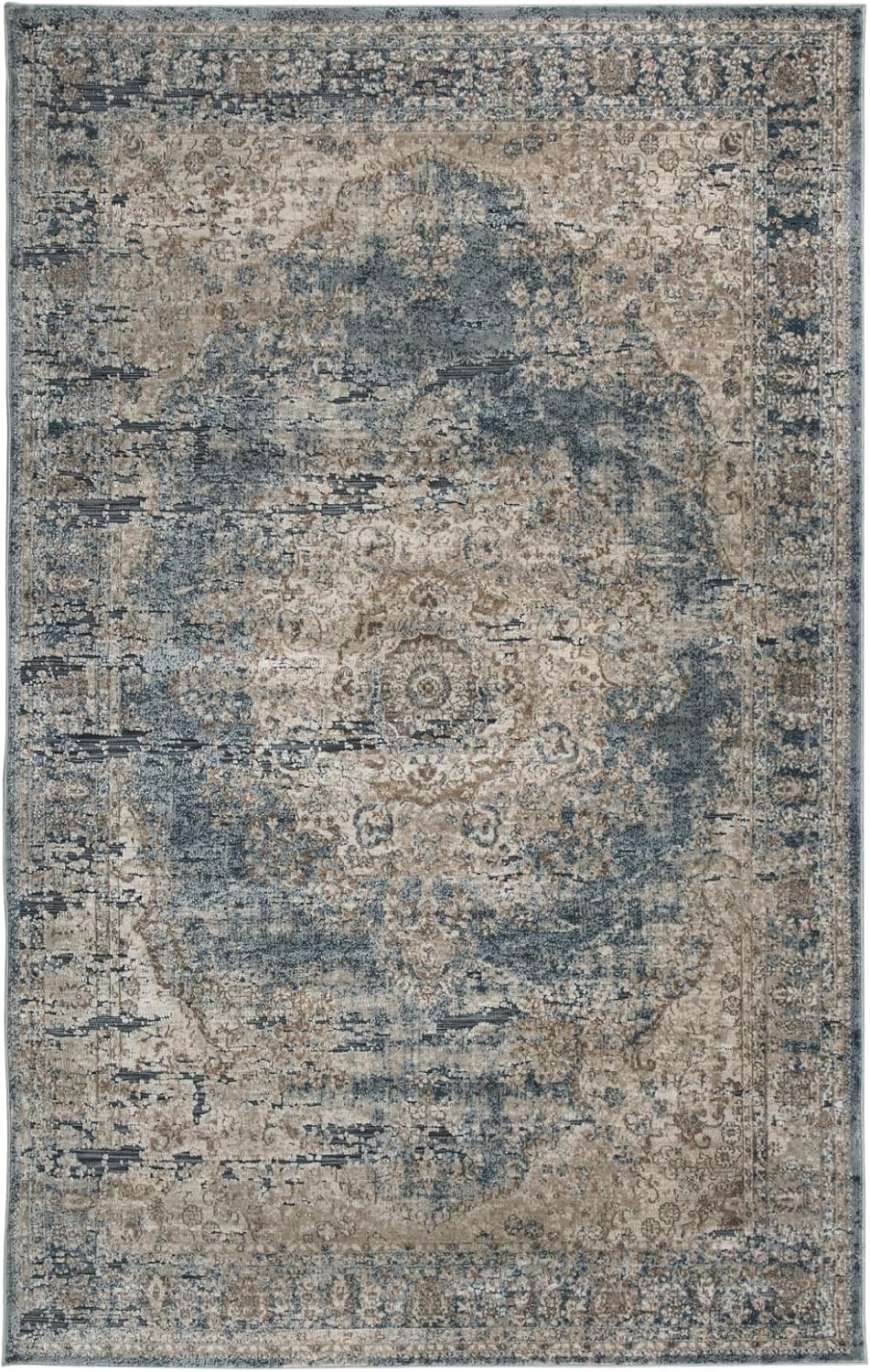 BOWERY HILL Modern/Contemporary 5' x 7' Rug in Blue and Tan