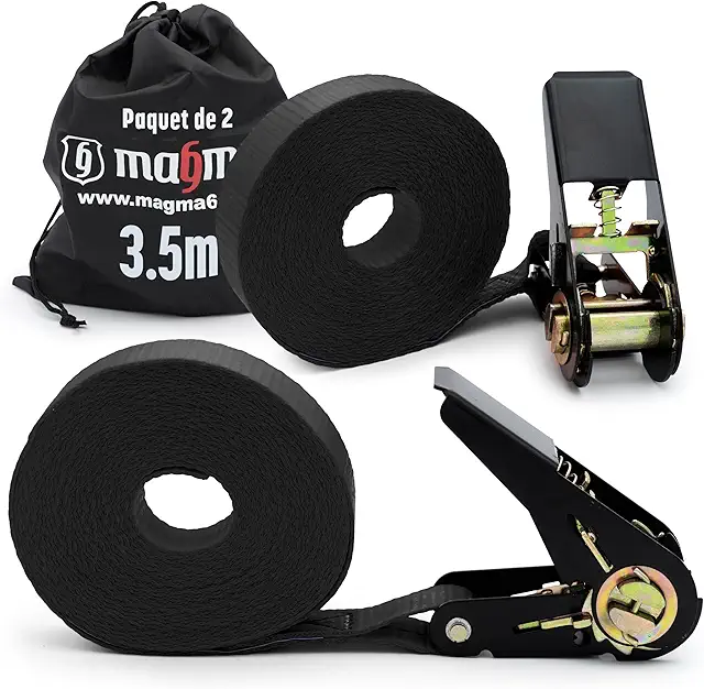 Sangle auto MAGMA 2 à cliquet 3,5 m - Transport sécurisé kayak, vélo, surf