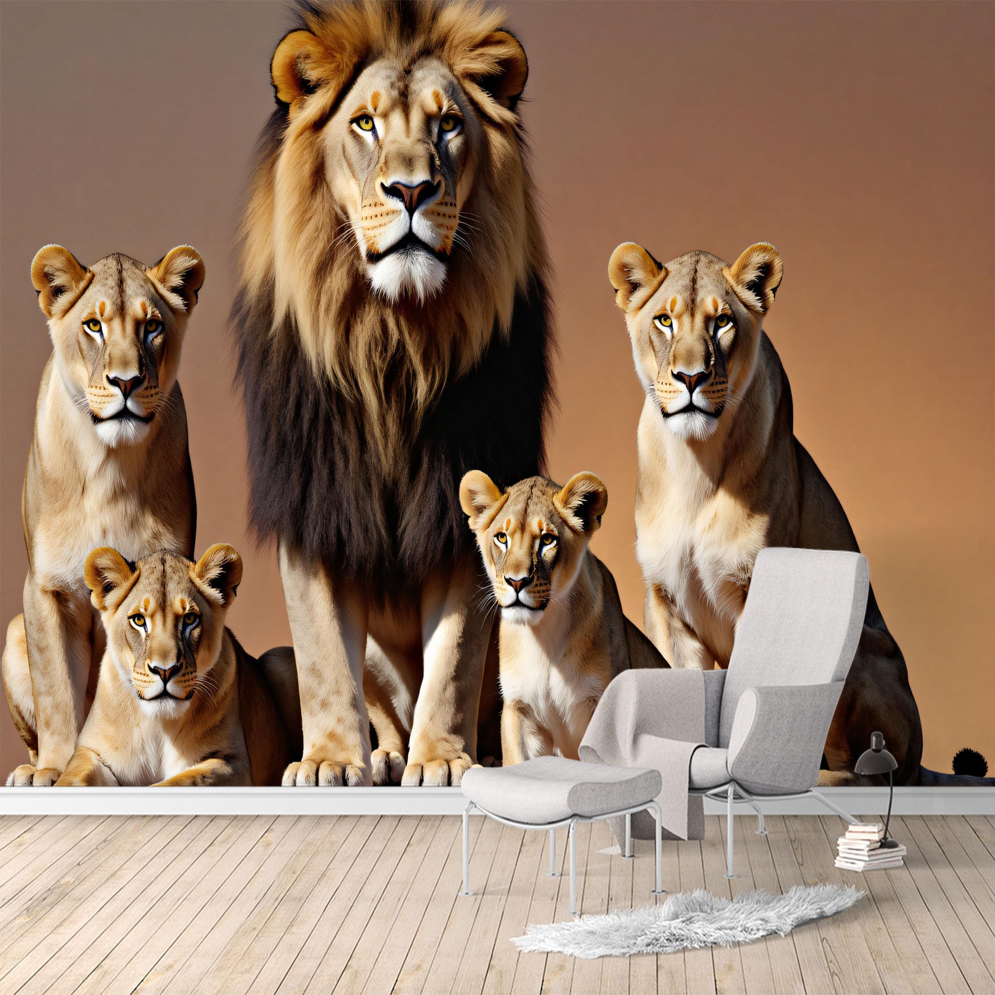 Custom Size Wall Murals,Majestic Lion Family Wildlife Safari Sunset Scene SelfAdhesive Water Activated Removable Wall Covering,Large Photo Wallpaper for Living Room Bedroom Office