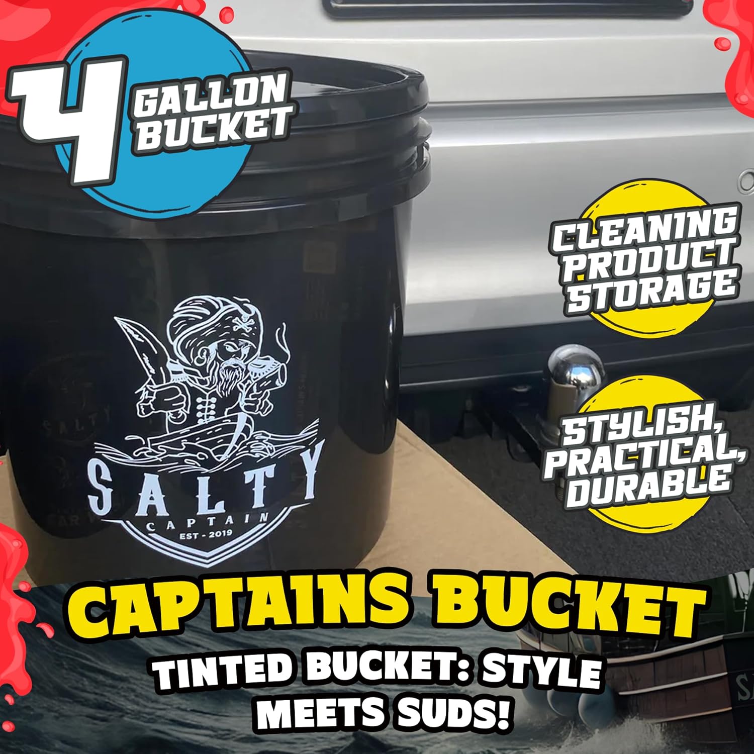 Salty Captain Boat & PWC Mega Cleaning Bucket – All-in-One Boat Wash Kit with Foam Gun, Salt Wash, Engine Flush & Rust Spray – Ultimate Marine Cleaning for Boats, Jet Skis & Watercraft