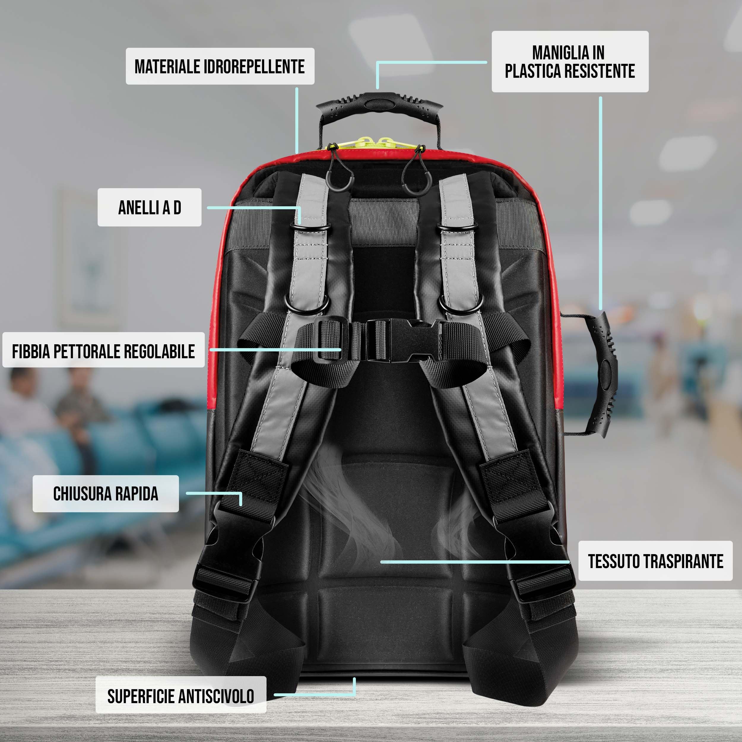 Pulox Zaino di Pronto Soccorso - Zainetto medico professionale di emergenza per soccorritori e paramedici - Completo con contenuto Advance
