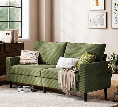 LINSY Sofá biplaza de 79 pulgadas, sofá de pana con asiento profundo ajustable y cojín de resorte, cómodos y modernos sofás pequeños para espacios