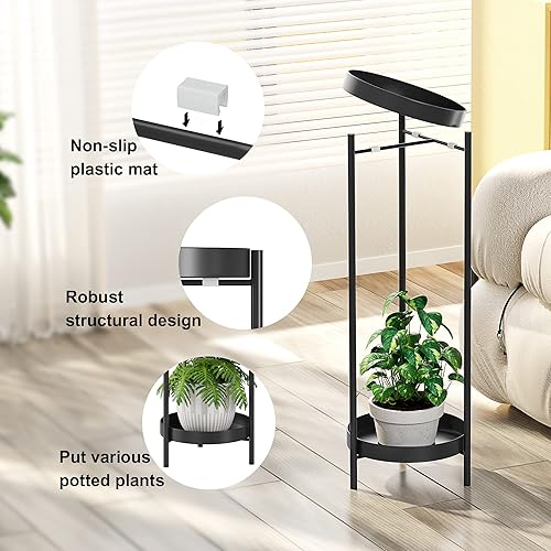 Miniatura 4 de Soporte alto para plantas de 2 niveles, estante de metal para macetas de 30 pulgadas para múltiples plantas, estante de exhibición extraíble para