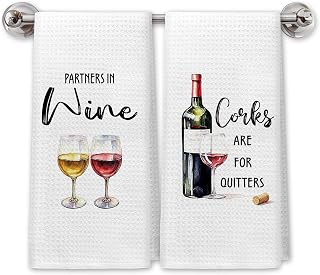 2pcs Funny Wine Decor Kitchen Tea Towels 16x24in | Wine Gifts for Women, House Warming Gifts New Home Decor Tea Towels for Kitchen
