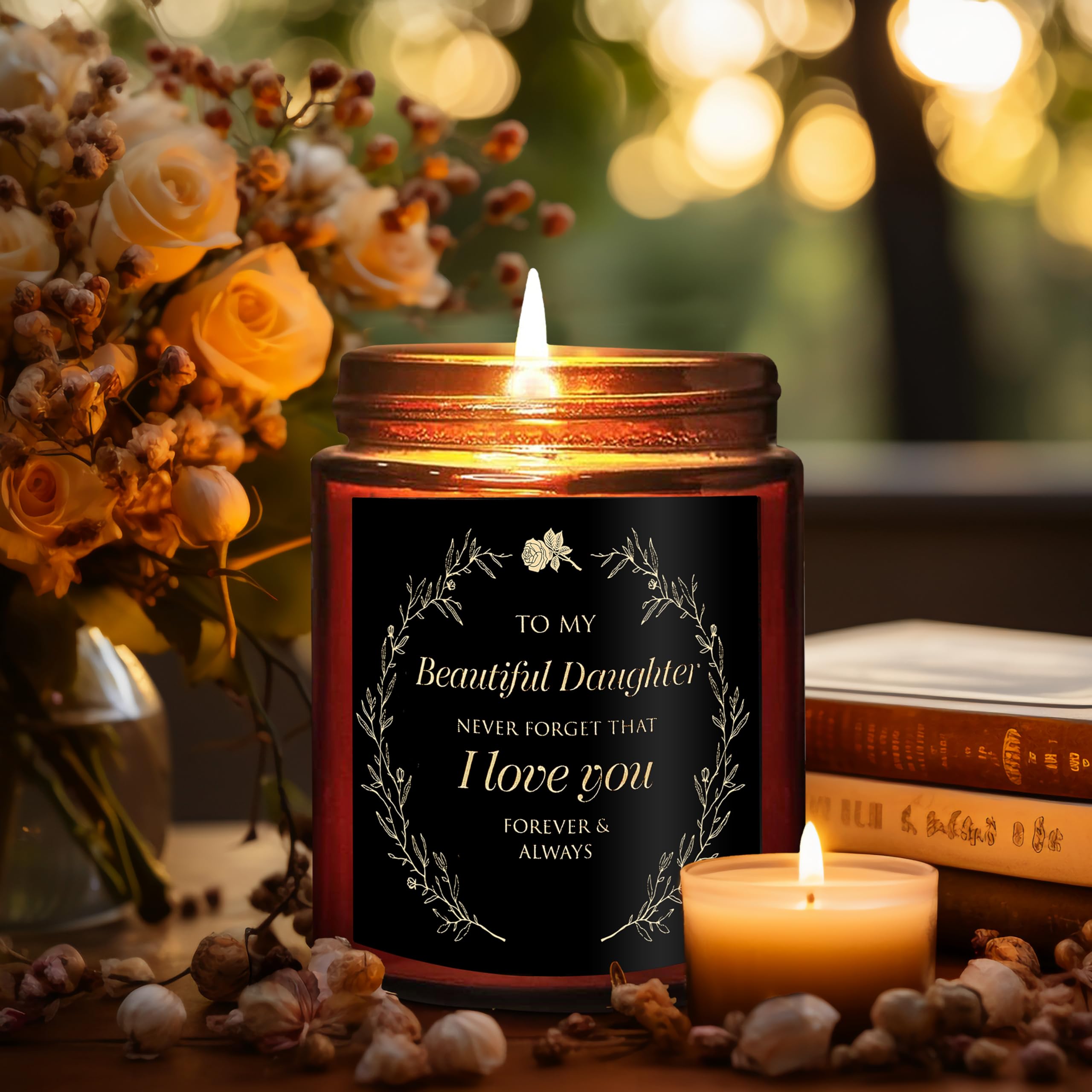 Briojoy My Beautiful Daughter Candle Gift from Mom Dad - Unique Love You, Bridal Shower, Wedding, Mother's Day, Birthday Gift for Daughter Adult, Stepdaughter - Cashmere Vanilla Scented Soy Candle