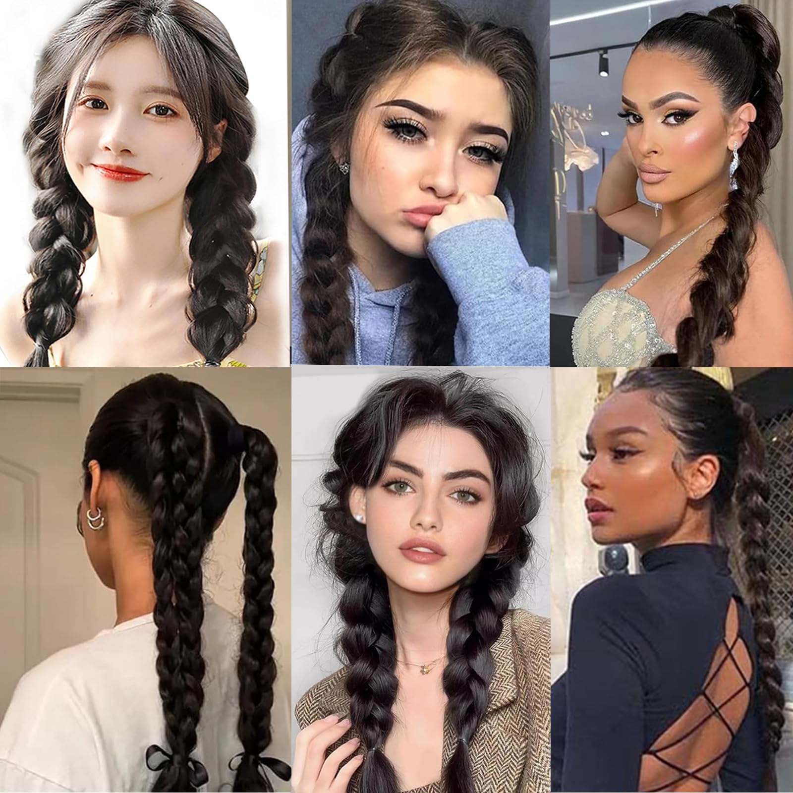 2 packs Braided Hair Extension for black women Straight Wrap Around Ponytail Braided Extensions pre Stretched (blue) - Image 3