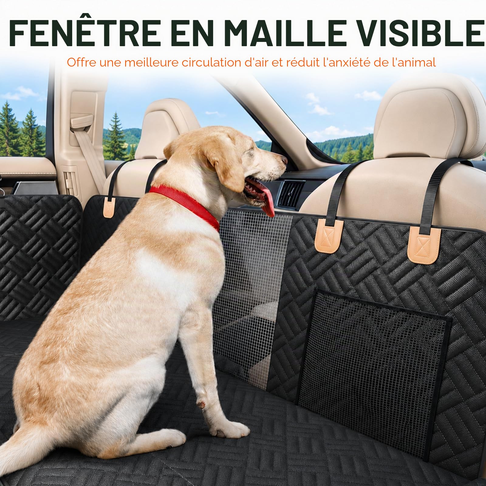 Protection Voiture Chien Siege Arriere, 129 x 60 cm, Housse de siège d'auto pour Chien à Fond Rigide jusqu'à 129 kg, 600D, pour lit d'auto de Chien pour Camion SUV de Voiture