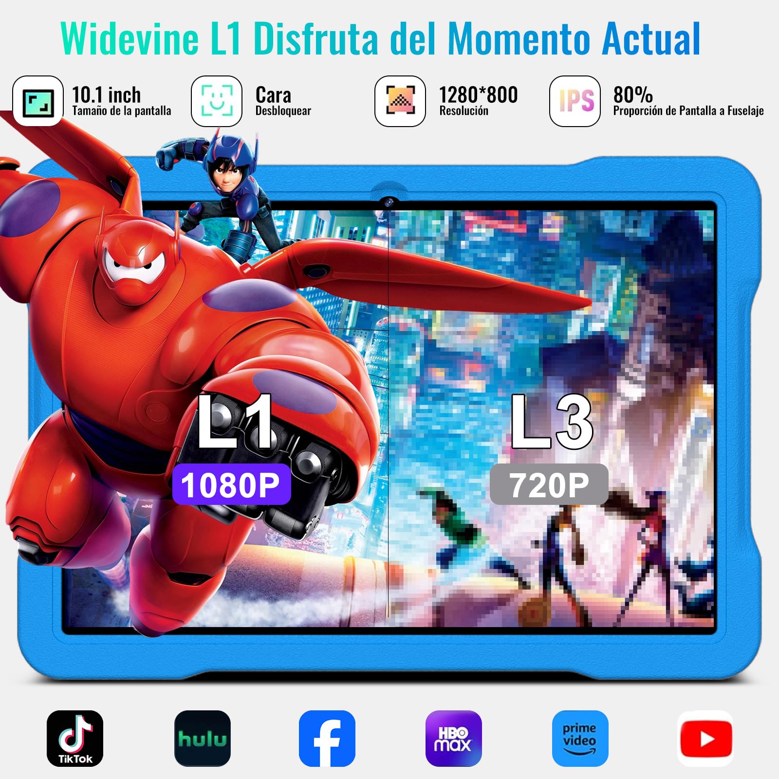 Tablet Android 15 10 Pulgadas con Core-Octa | 30 GB RAM + 64 GB ROM (TF / 2TB) |5MP + 8MP | Giochi Software Educativo (iWAWA) | 1280 * 800 Píxeles | Widevine L1 5G + 2.4G WiFi6 | Tablet EVA Case, Blue