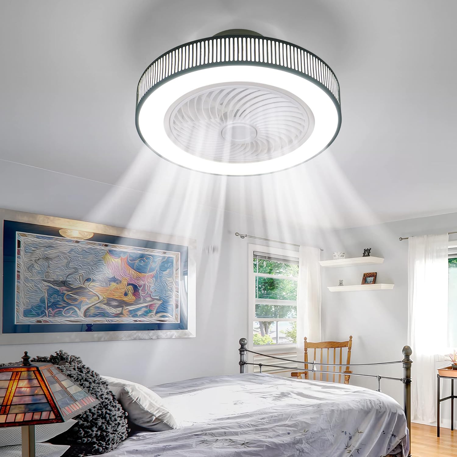 DeveChos Black and White Stripes Ceiling Fans with Lights,20 inches