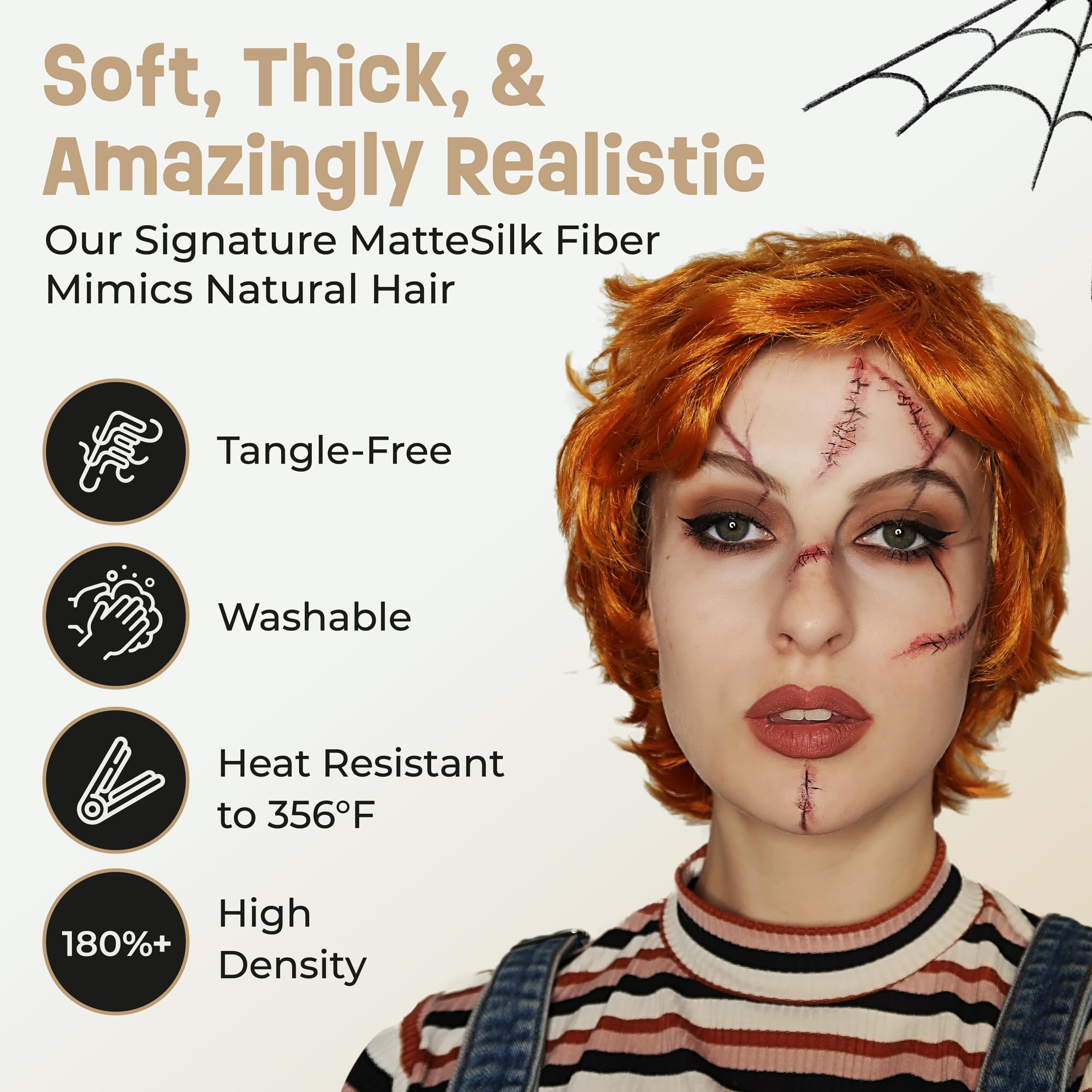 ALLAURA Evil Killer Doll Wig Orange Halloween Wig ñ Includes Scar Tattoos Anime Cosplay Halloween Costume - Image 4