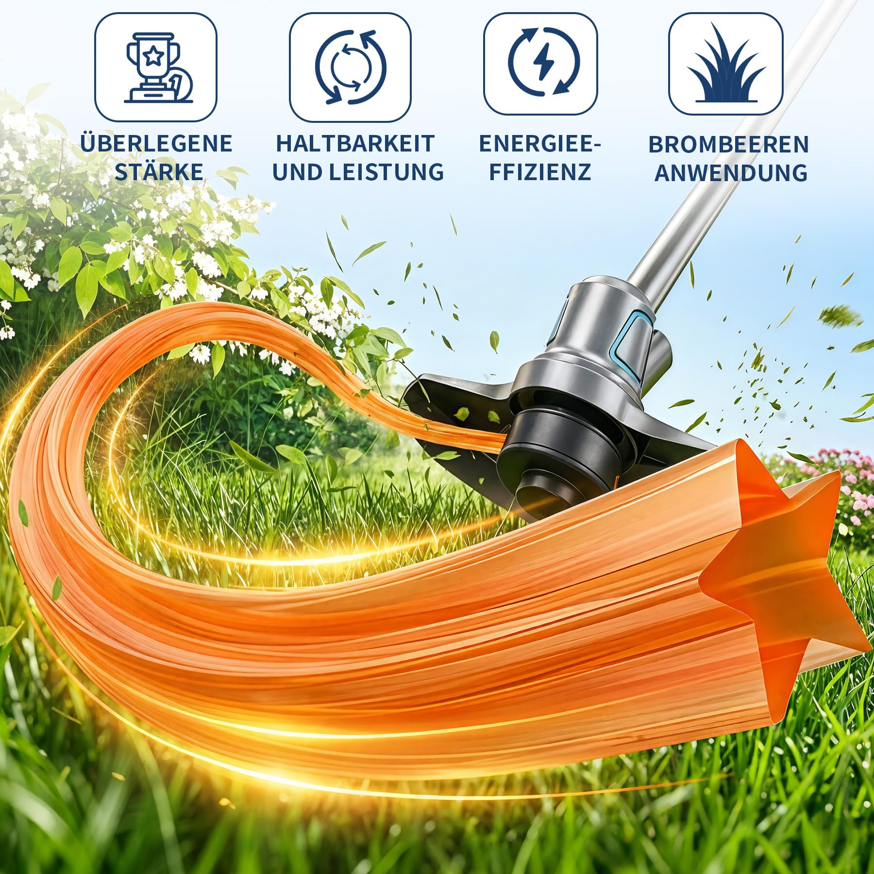 Forever Speed Freischneider Faden, 2,4 mm x 100 Meter 5-Kant Rasentrimmer Faden Trimmerfaden Rasen Mähfaden Ersatzfaden Nylonfaden Motorsense Trimmerschnur