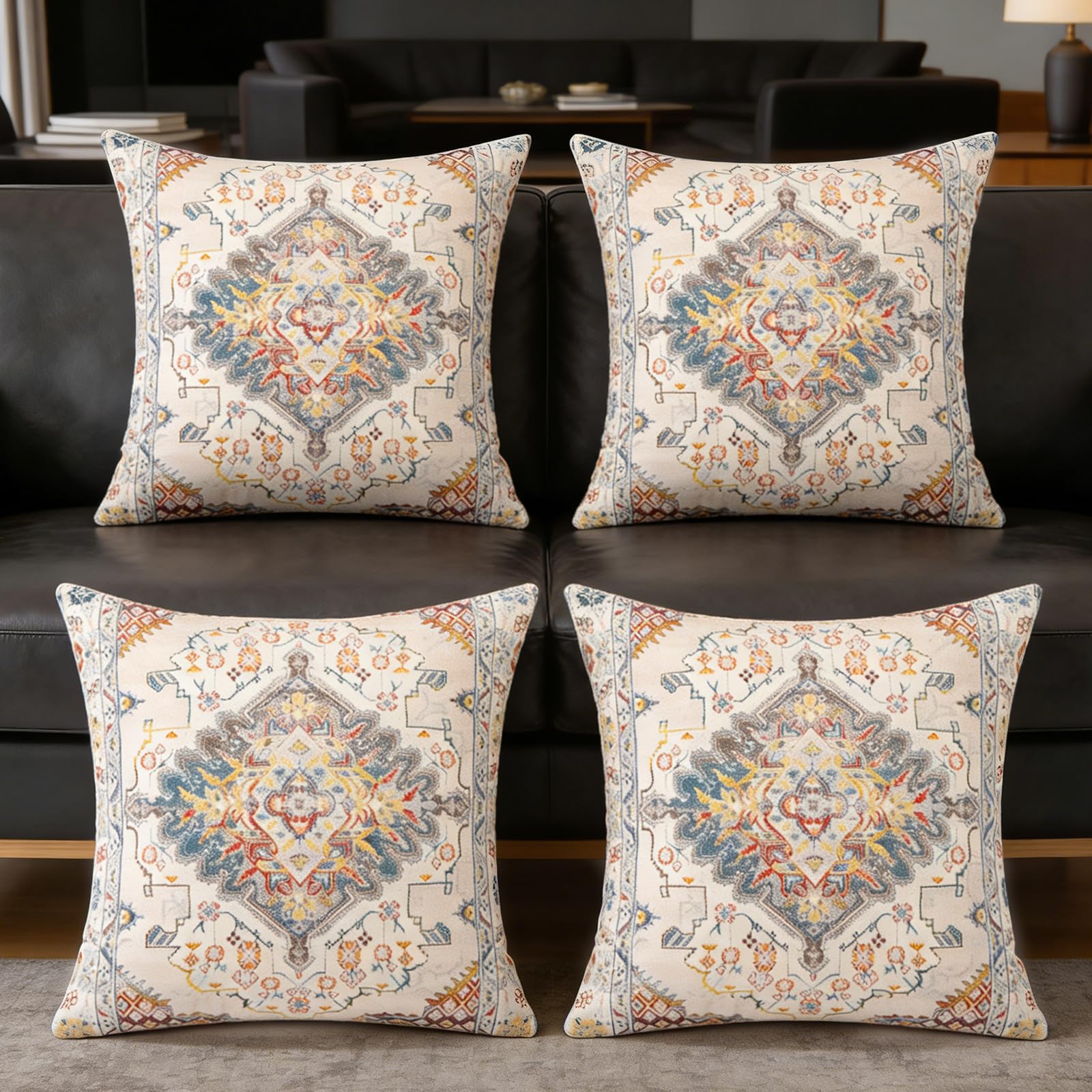 Traziewell Cushion Covers 45 X 45 Set of 4 Boho Square Pillow Case for Sofa Chair Bedroom Modern Decor Home Office Couch Car Garden 6106