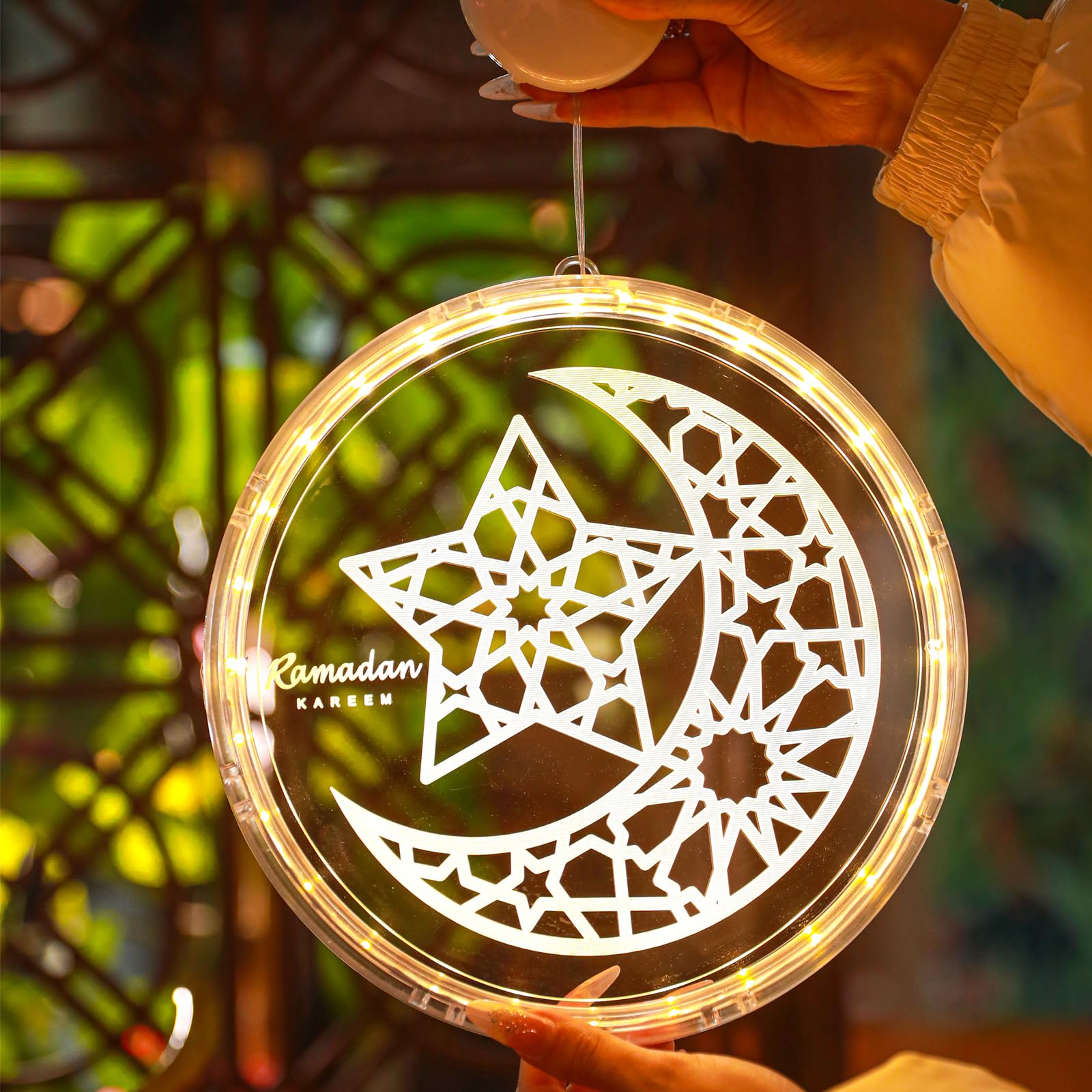 ZFanyun Ramadan LED Decorative Colored Lights 3D Star and Moon Pattern Ambient Lights Festive Warm White, can be hung in store windows, backdrops.