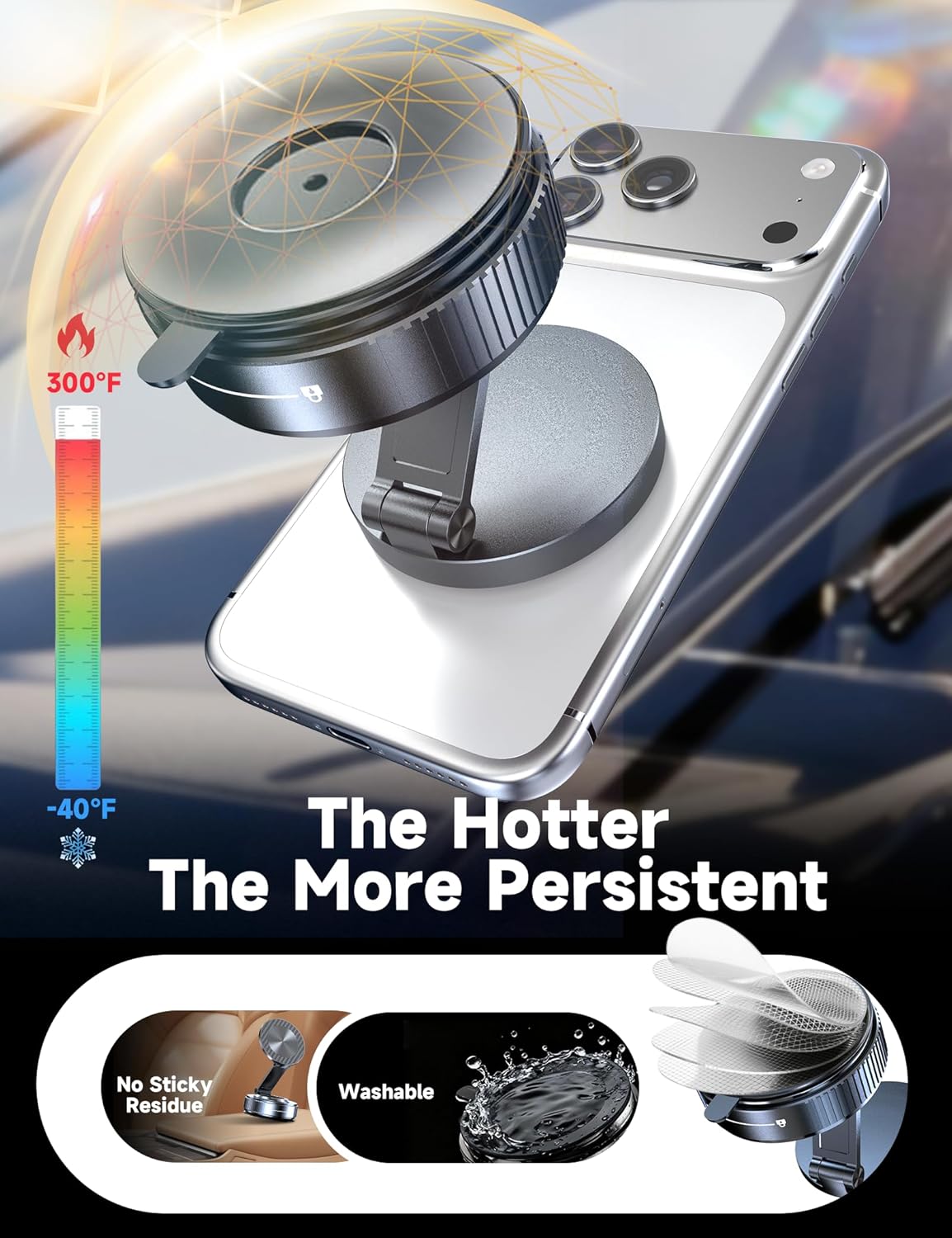 Vacuum Magnetic Phone Holders for Your Car [105+LBS Suction & 3800gf Magnetic] Magsafe Car Mount, 360° Adjustable Car Phone Holder Mount for Windshield/Mirror/Kitchen/Gym for iPhone & Android - Image 5