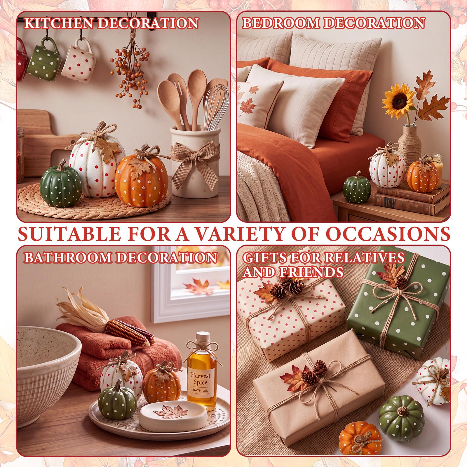 Junkin 3 statuette di zucca autunnale decorazione da tavolo in resina a pois centrotavola per feste del Ringraziamento, regalo per la casa, decorazione da tavolo per la casa