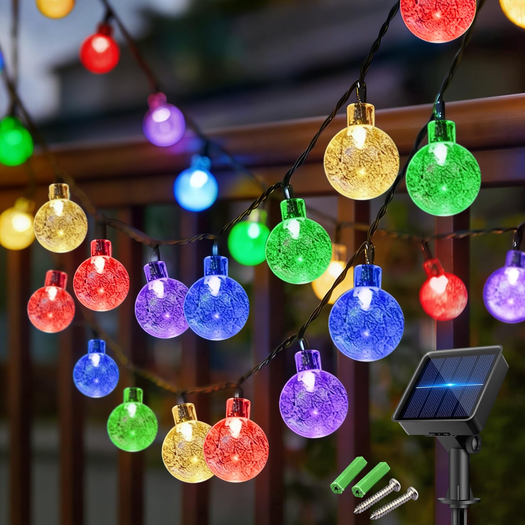 Laihur Multi-Coloured Solar Lights Outdoor Garden, 50Led Solar String Lights Waterproof 7M/23Ft 8 Modes Indoor/Outdoor Timer Solar Fairy Lights For Birthday Yard Patio Festival Decoration (Multi-Coloured)