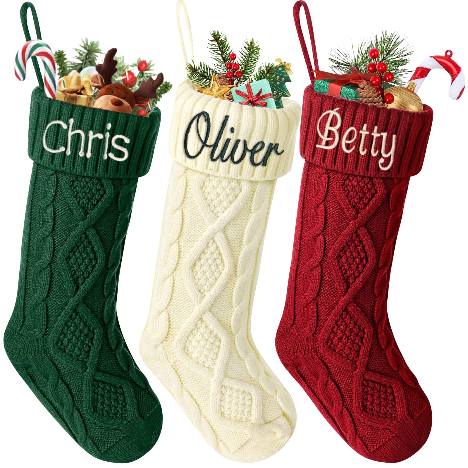 BEXOA Personalised Christmas Stockings - 18" Large Christmas Stocking with Name, Custom Embroidered Name Knit Christmas Stockings for Fireplace Christmas Decoration (3)