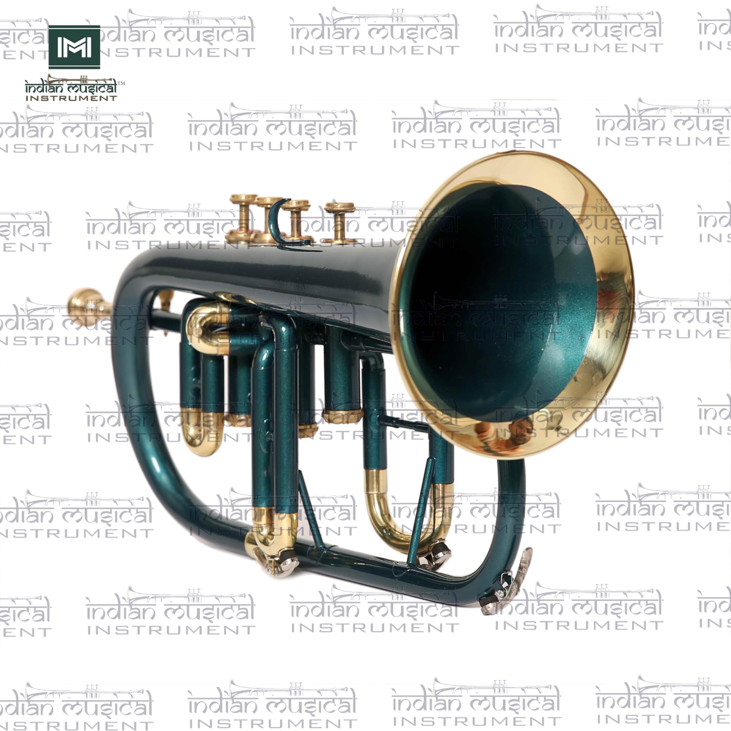 Instrumento musical indio Flugel cuerno 4 válvulas BB Pitch Premium latón calidad con funda de transporte y boquilla, guantes (oro verde)