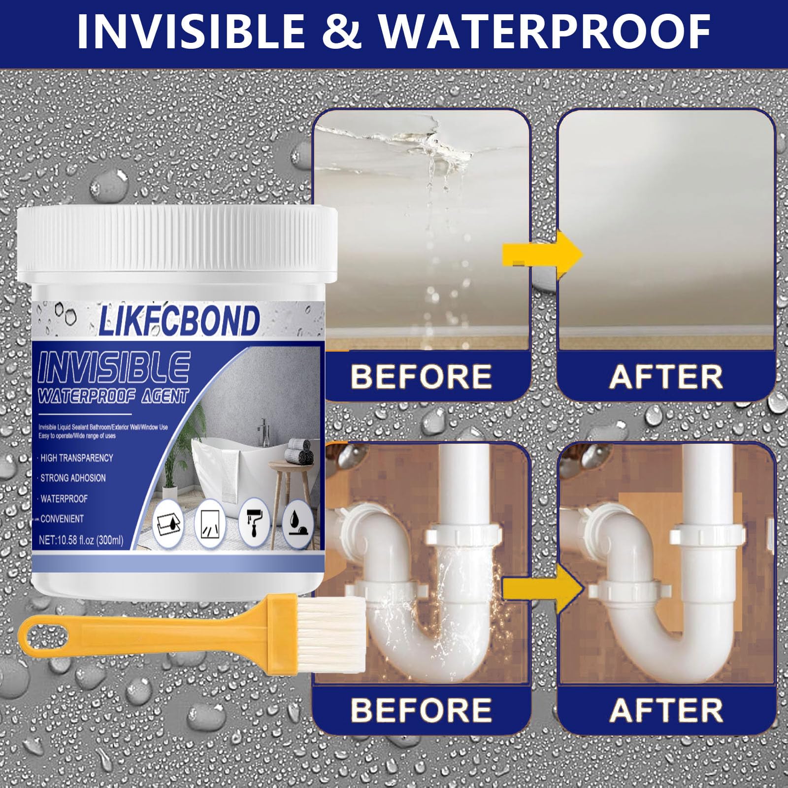 Sigillante Impermeabile 300g - Agente Rivestimento Isolante Trasparente per Bagno e Pareti