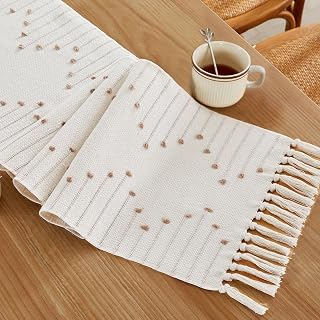 Wracra Boho Table Runner, Taupe Woven Table Runners 60 Inches Long