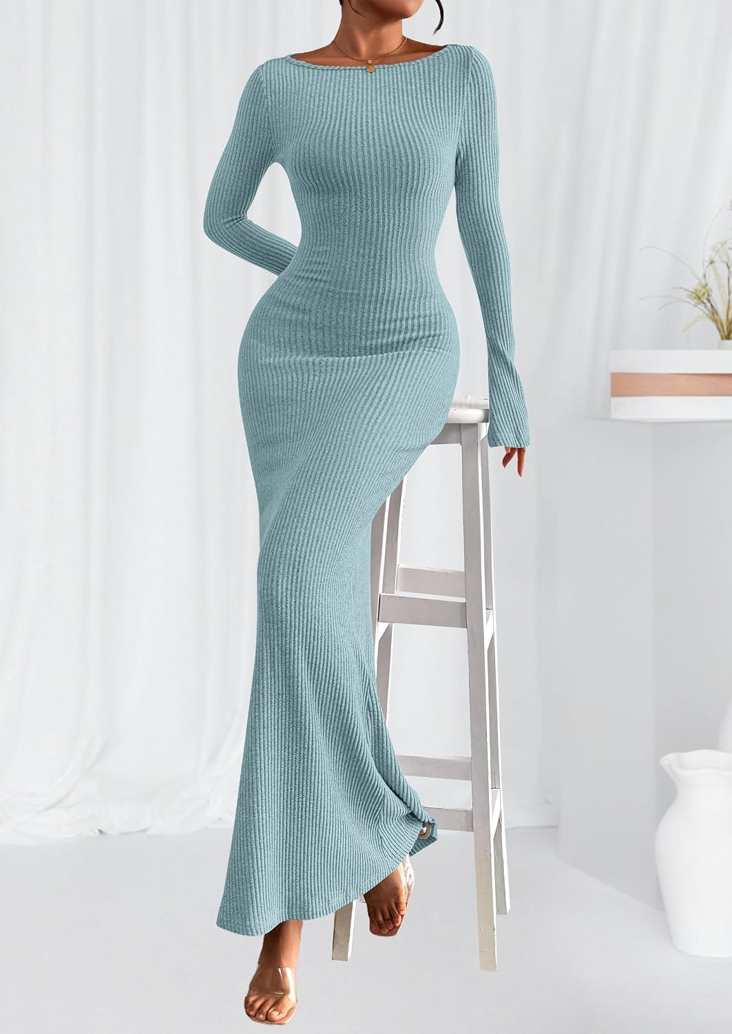  Women's Fall Long Sleeve Bodycon Maxi Dresses thumbnail