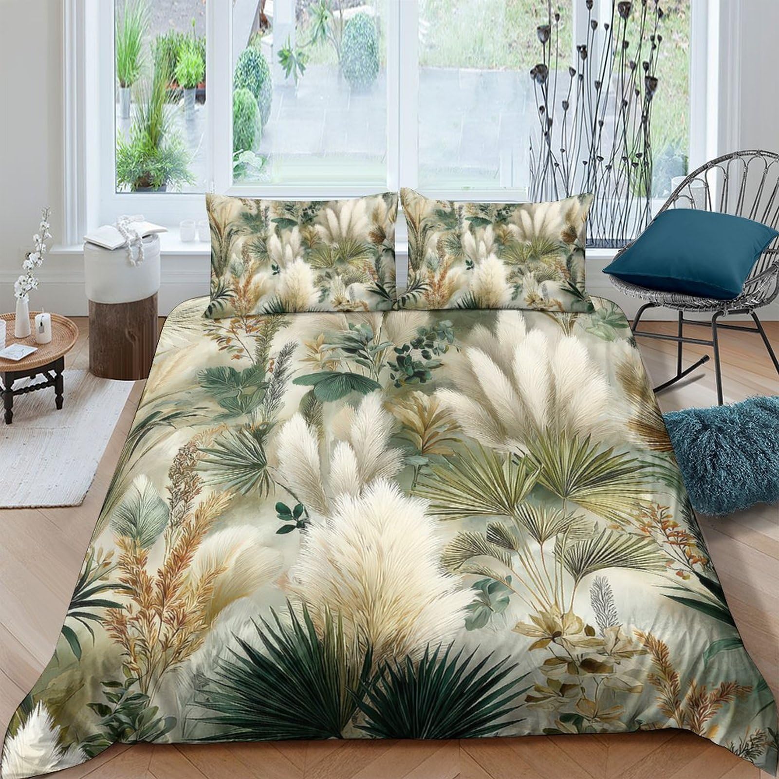 Ctjqhvkz Style-6 3D Printed Pampas Grass Fitted Sheet Microfiber Soft Green Botanical Palm Mattress Cover For Bedroom Guest Room Decor Single（135X200cm）