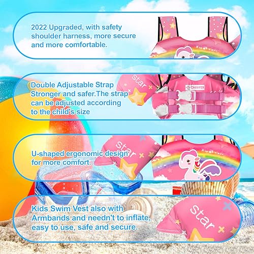 Miniatura 157 de Chriffer Chaleco salvavidas para niños de 22 a 66 libras, flotadores con arnés de hombro y alas de brazo para bebés de 2, 3, 4, 5, 6, 7 años