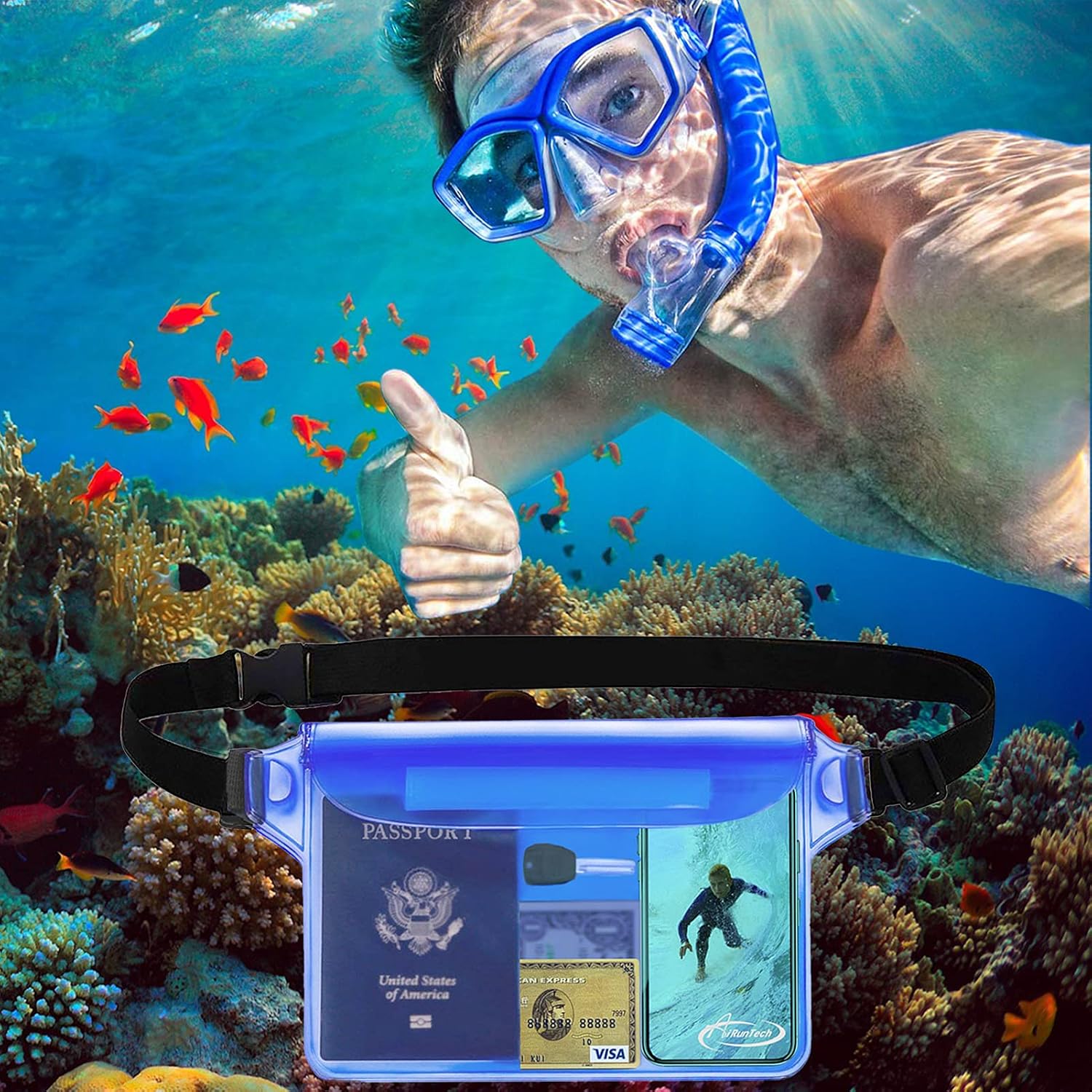  Waterproof Pouch with Waist Strap (2 Pack) | Beach Accessories Best Way to Keep Your Phone and Valuables Safe and Dry | Perfect for Boating Swimming Snorkeling Kayaking Beach Pool Water Park thumbnail