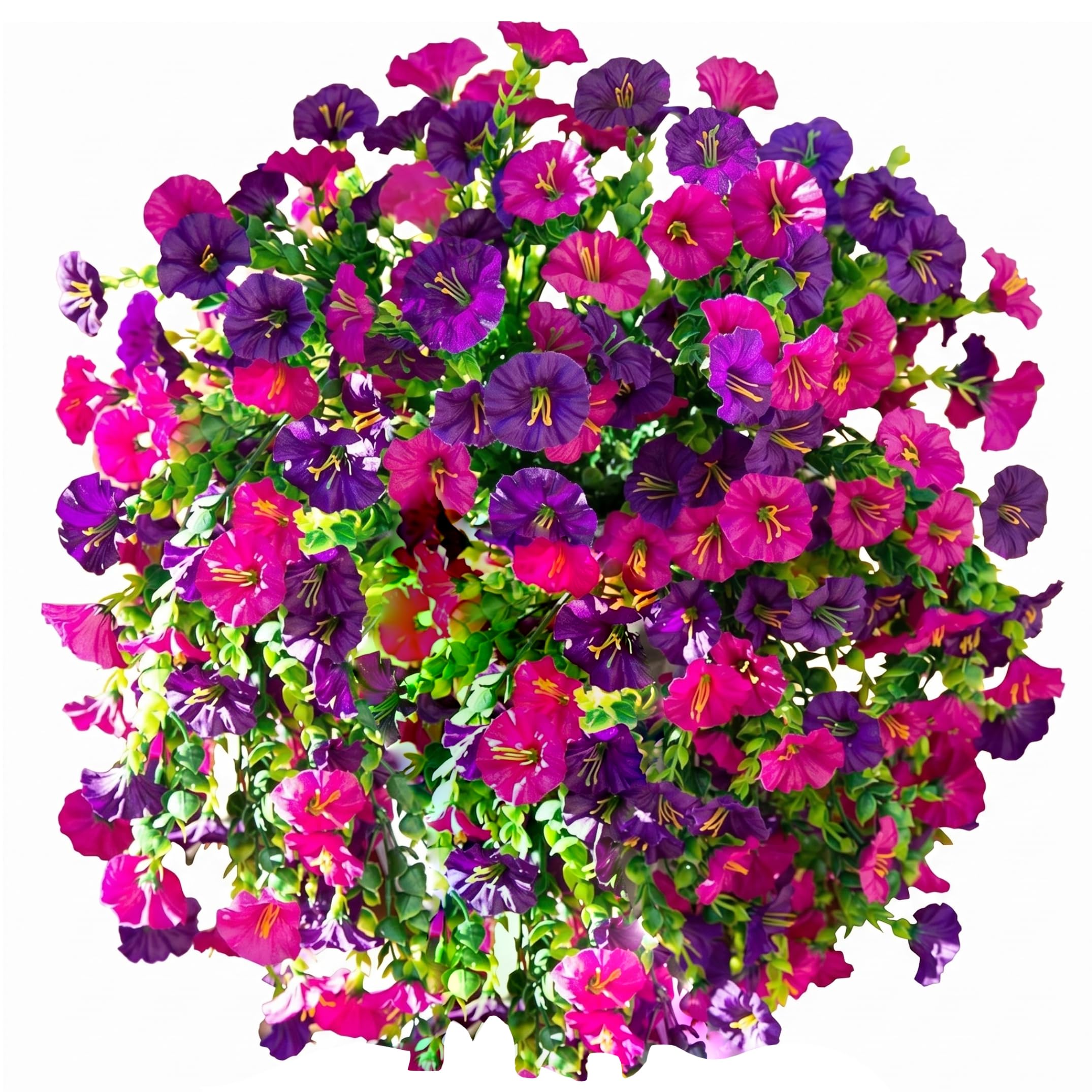 Xoeryoy Faux Petunias, Realistic Artificial Petunias For Outdoors, Uv-resistan Hanging Plants, Red & Purple ;1