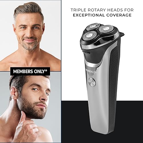 Miniatura 6 de Members Only Maquinilla de afeitar eléctrica para hombres, afeitadora giratoria inalámbrica de litio de 3 cabezales, recorte de precisión, afeitado