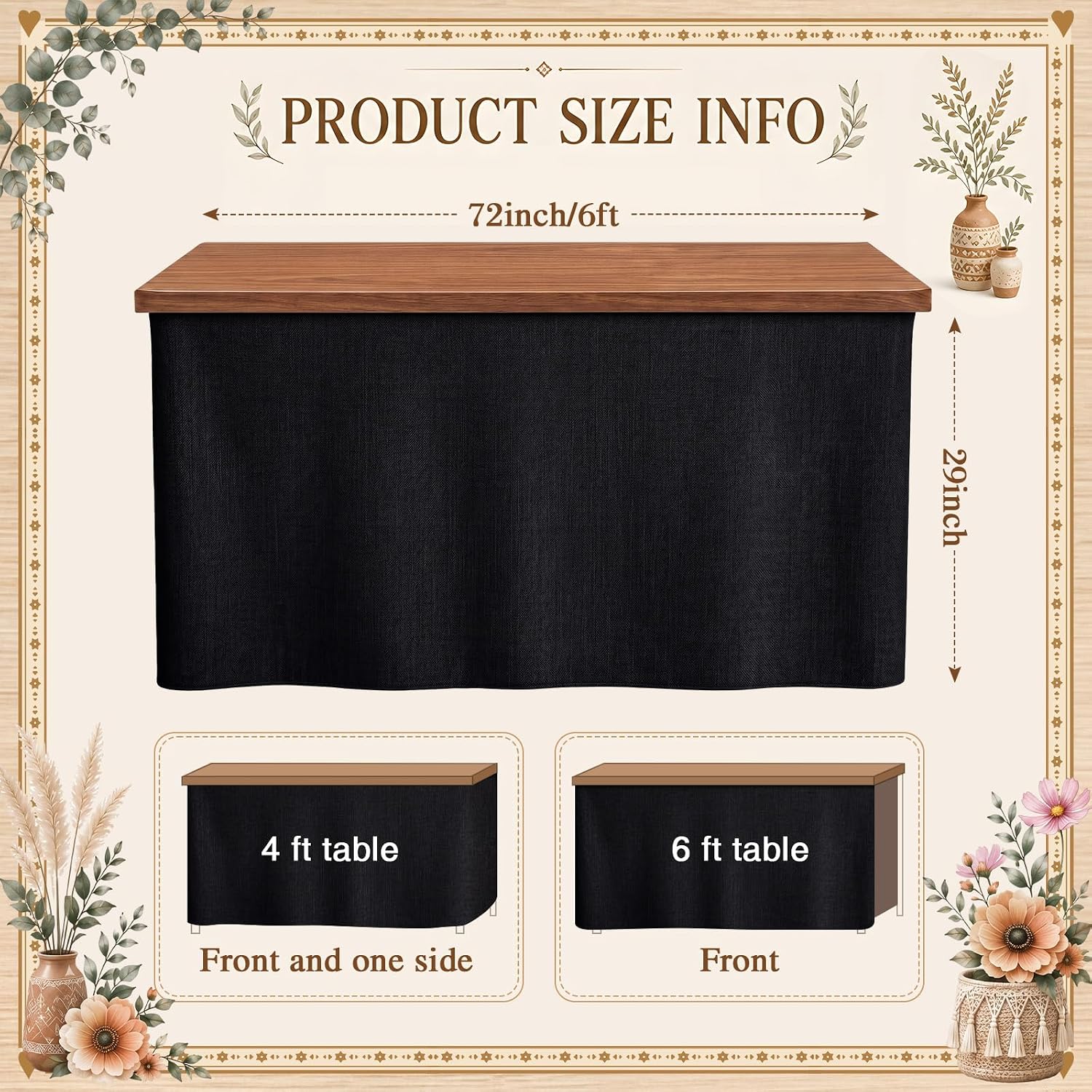 Tingjoo 6 ft Teacher Desk Skirt, Table Skirt for Classroom, Black