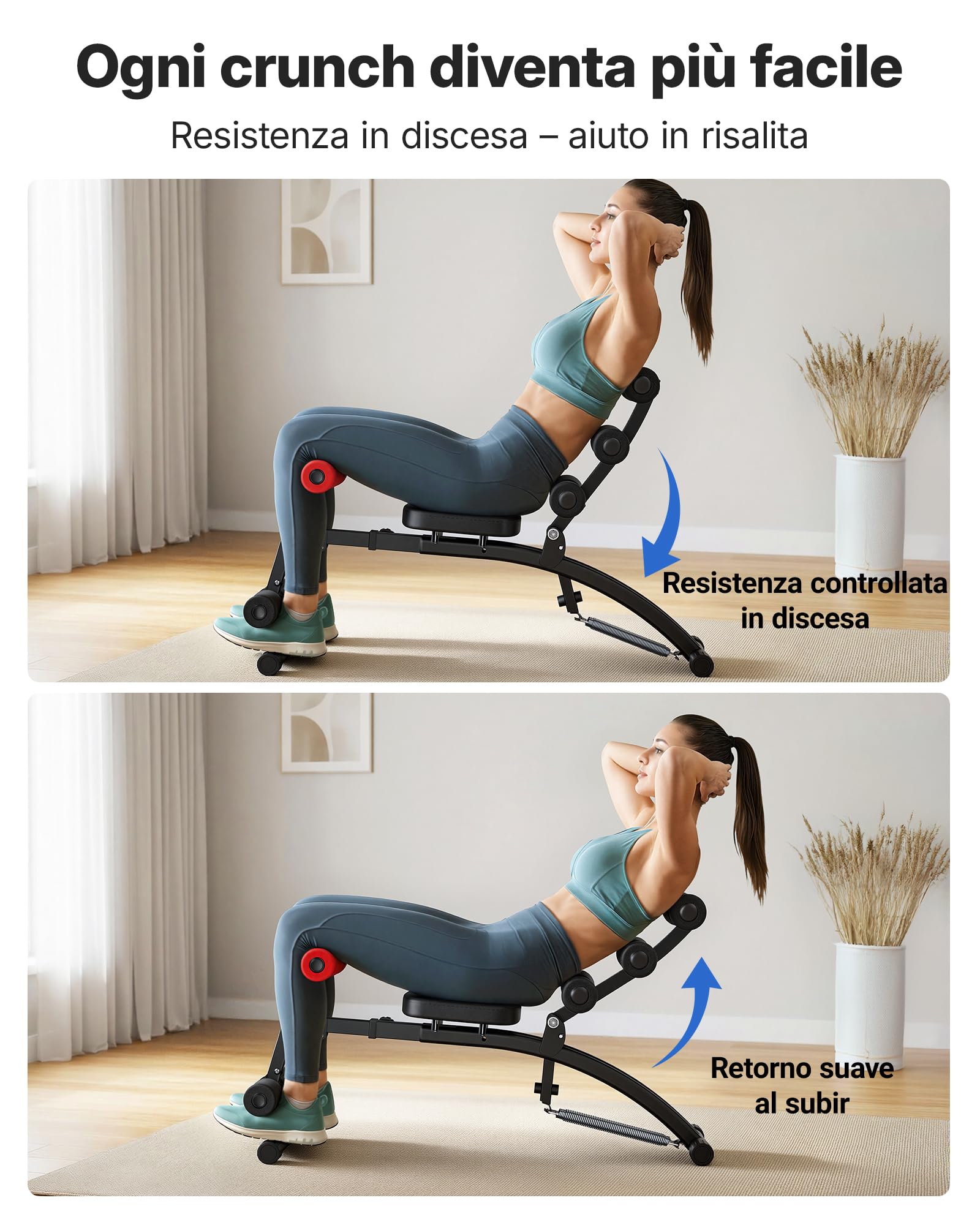 MERACH Macchina per Addominali, Panca per Sit-Up Regolabile, Attrezzo per Addominali per Home Gym per Addominali Fianchi Gambe, Max 136KG, per Sit-Up/Bicicletta Aerea/Sollevamenti Gambe ecc.