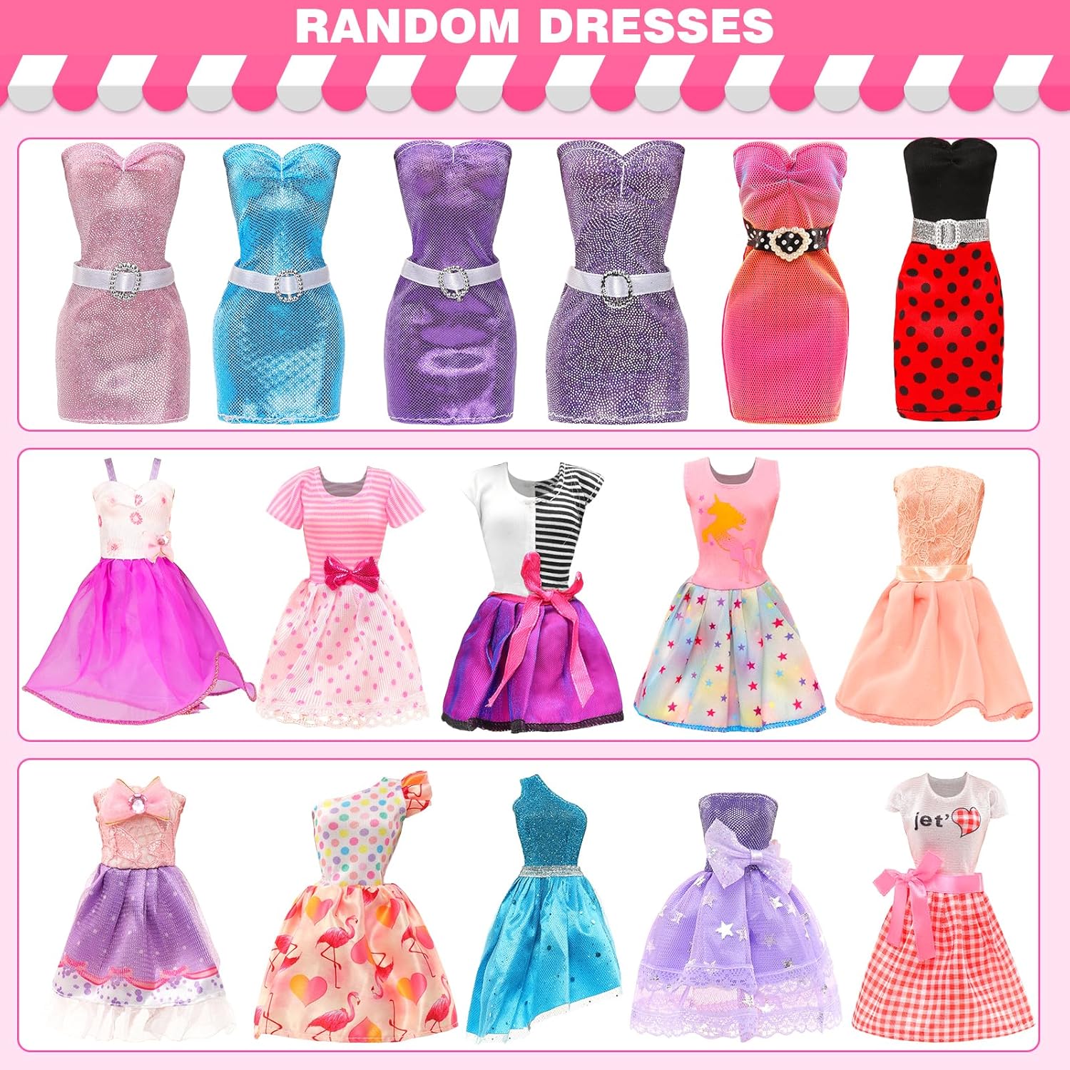 ENOCHT 51 PCS Doll Clothes and Accessories Including Fashion Dresses, Tops and Pants Outfits, Party Dresses, Swimsuits Bikini 38 PCS Shoes Hangers and Other Accessories for 11.5 inch Dolls
