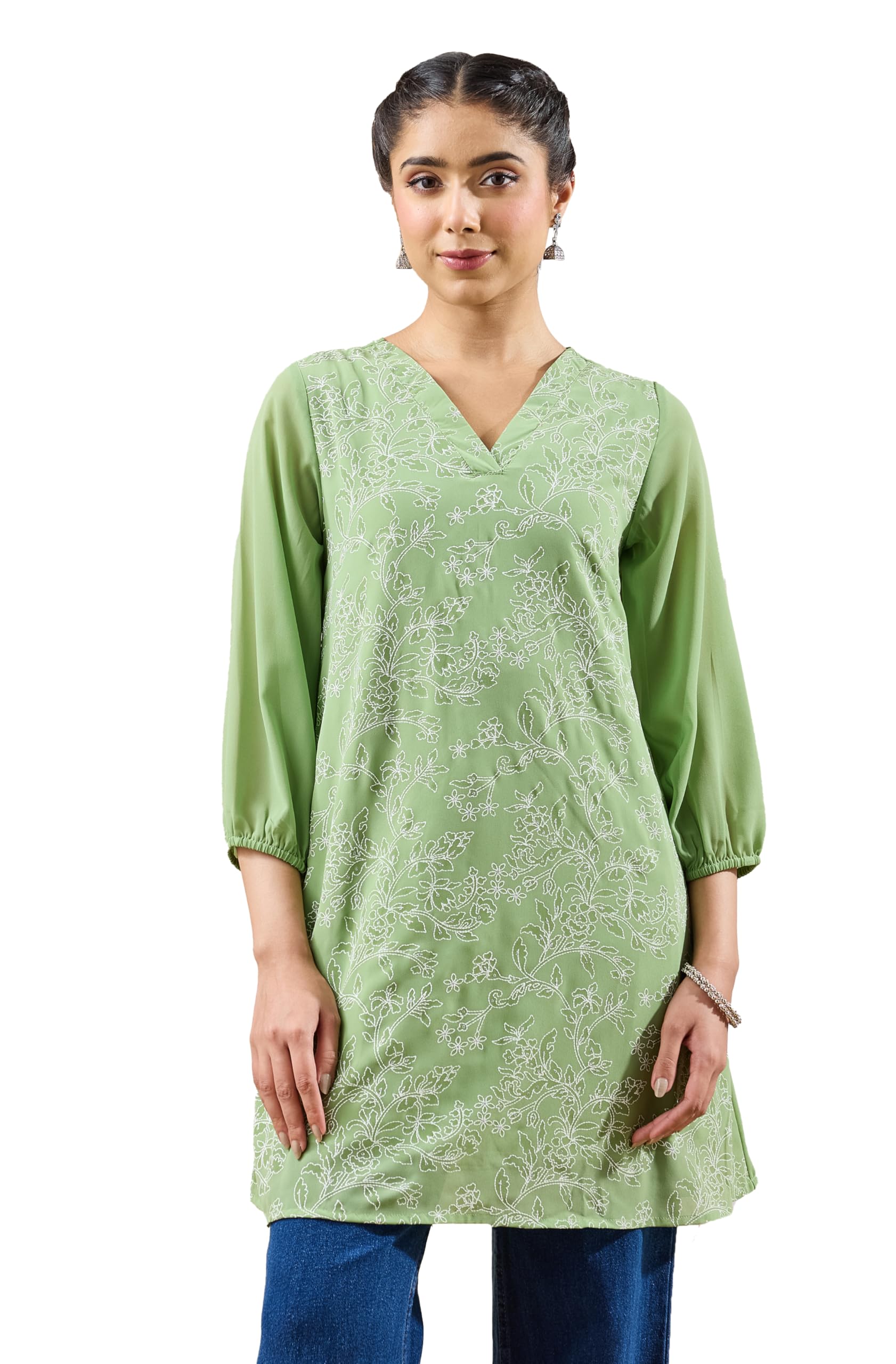 Women's Mint Green Georgette Floral Printed A-Line Tunic-image-27