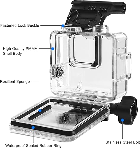 Miniatura 5 de OKFUN Funda protectora de buceo impermeable para Go Pro Hero 4K, 196 pies/196.9 ft, carcasa duradera para buceo subacuático, esnórquel, surf