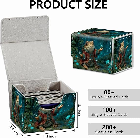 for MTG Playmat & Strong Magnet Card Case Deck Box for Collectible Card Games, Cute Green Frog Toad