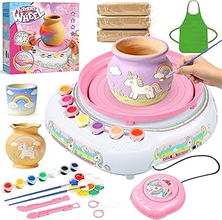 Töpferscheibe für Kinder 6-12 Jahre – Komplettes DIY-Töpfer-Set für Anfänger mit 3 Lufthärtenden Tonpaketen, Werkzeugen, Bastelbedarf, Lustiges Spielzeug, Geburtstagsgeschenk für Jungen Mädchen (Weiß)
