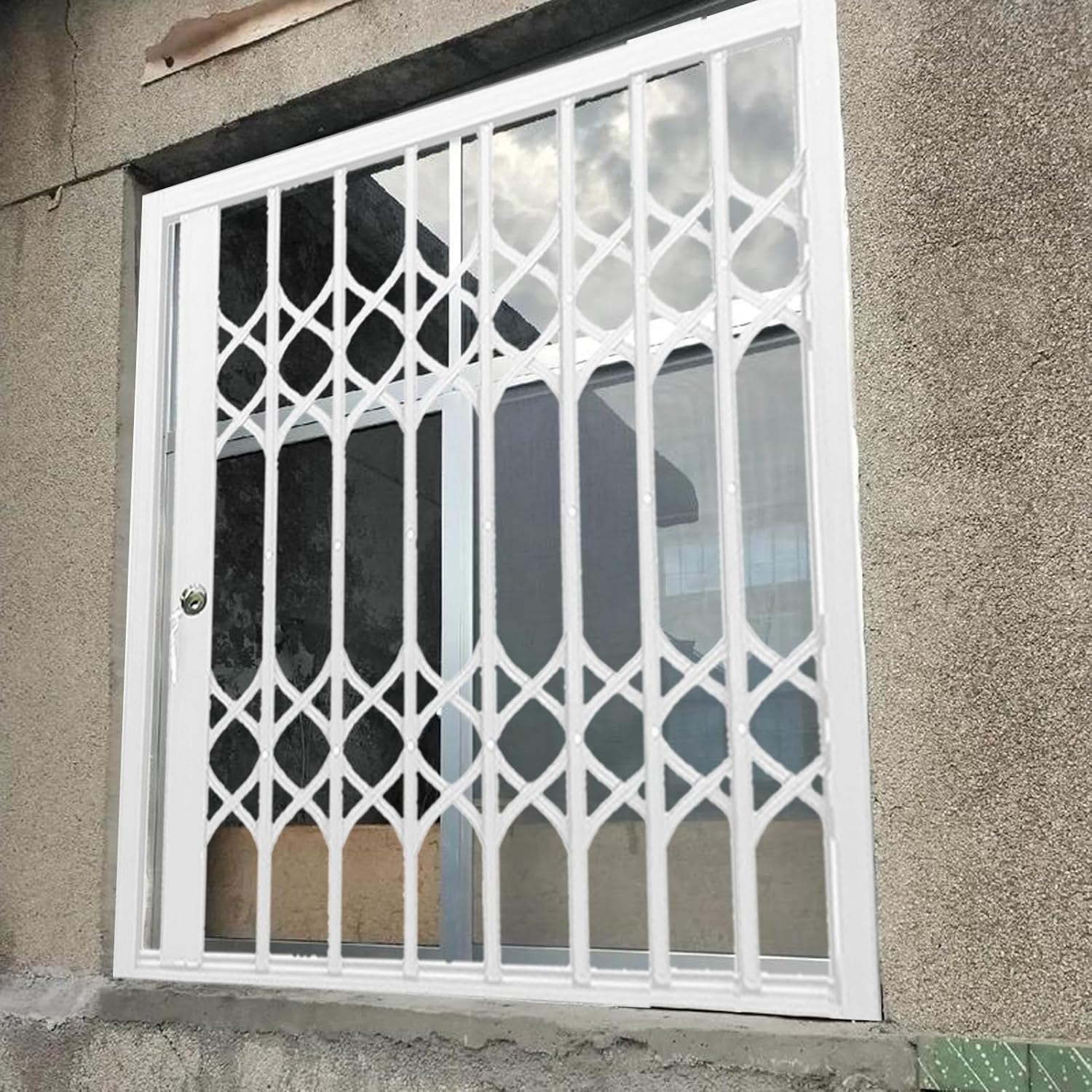 Aluminum Alloy Security Window Bars with Lock, Folding Sliding Design for Windows & Doors, Pet Safe Grate Fence for Cats/Dogs, 30x58.5inch (76x148.6cm)