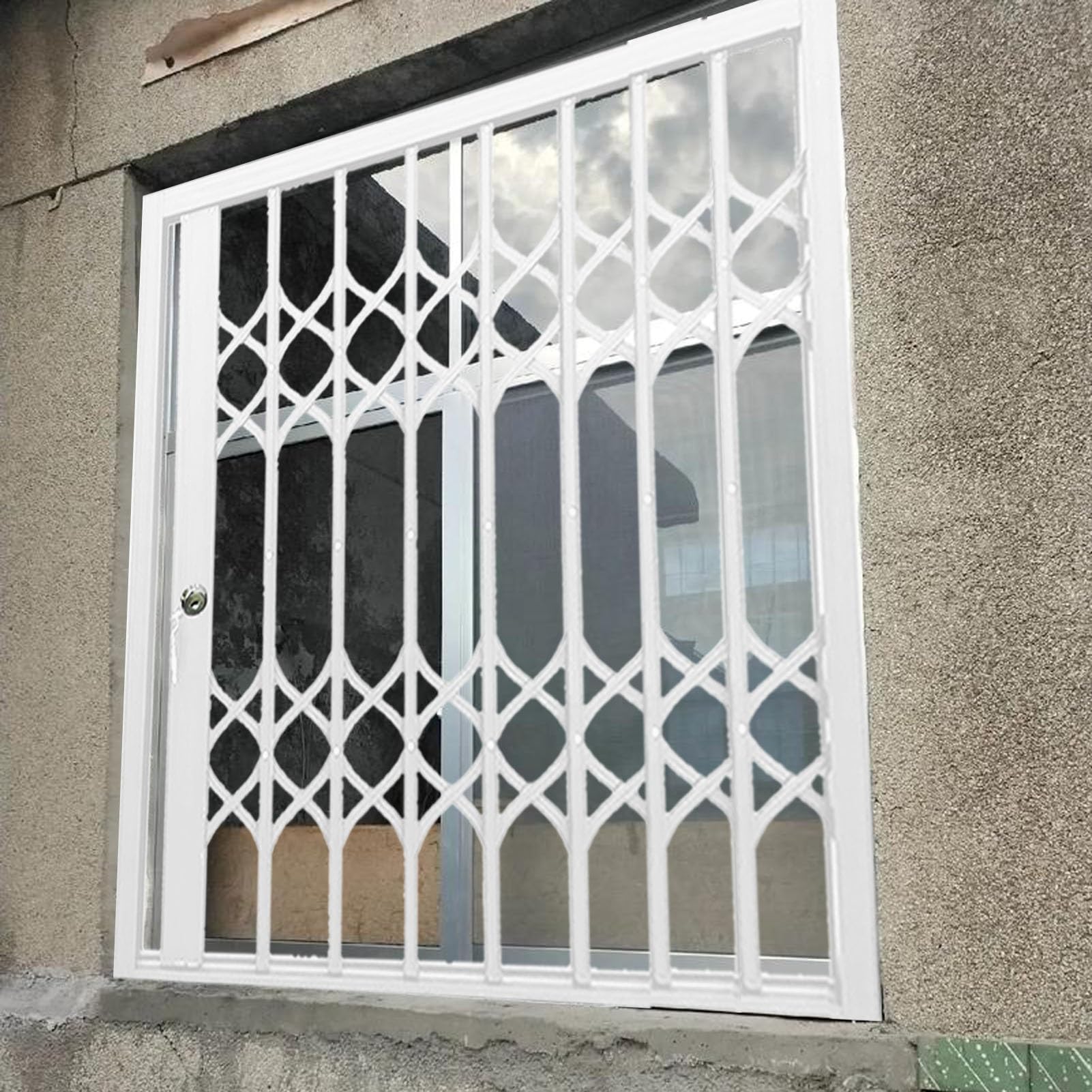 Barre di sicurezza in alluminio, per finestre e porte, griglie pieghevoli antifurto con serratura, cancelli di sicurezza regolabili per cani e gatti per finestre di cantina (68,6 x 68,6 cm)